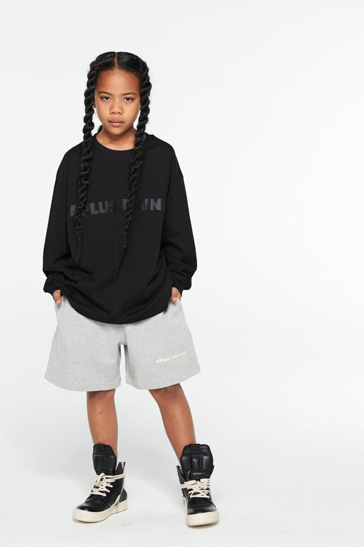 Kids APLUS DMINUS Logo Fitted Long Sleeve T-Shirt – 100% Cotton Sports Casual Basic Tee
