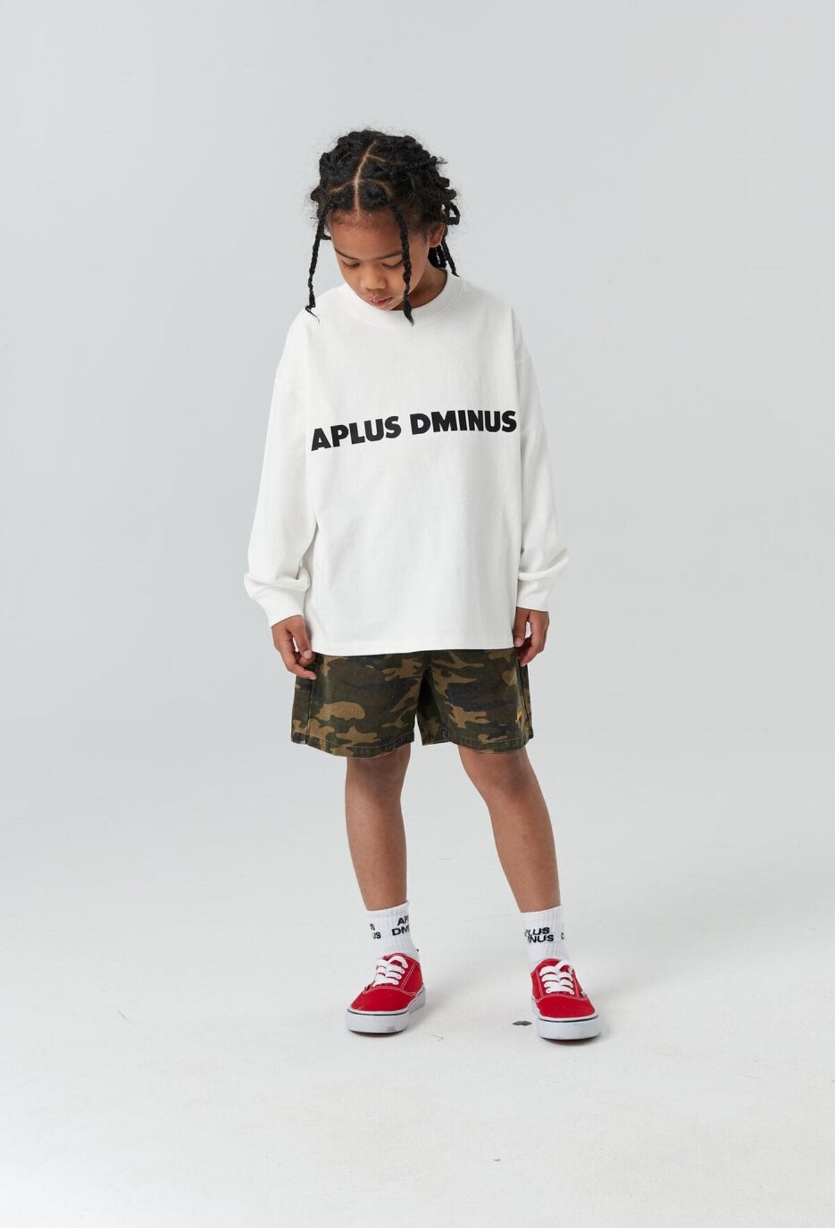 Kids APLUS DMINUS Logo Fitted Long Sleeve T-Shirt – 100% Cotton Sports Casual Basic Tee