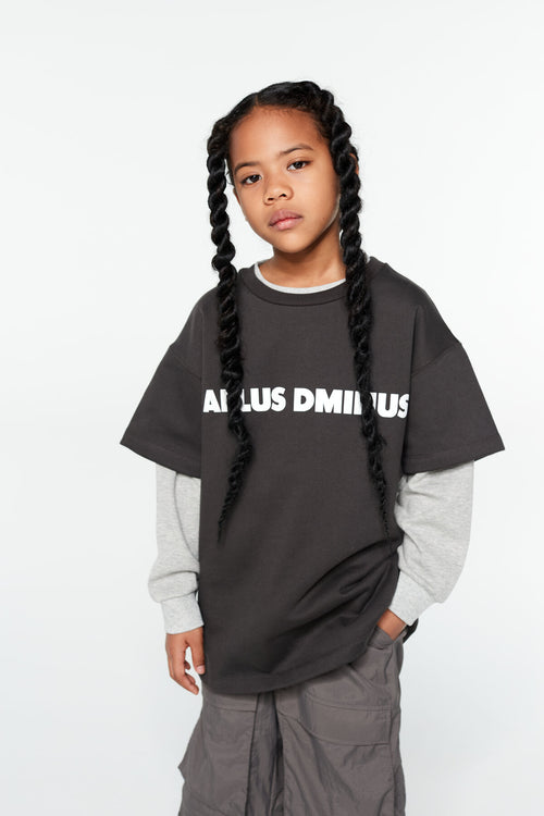 Kids APLUS DMINUS Logo Fleece Short Sleeve Tee – Structured Boxy Layering T-Shirt