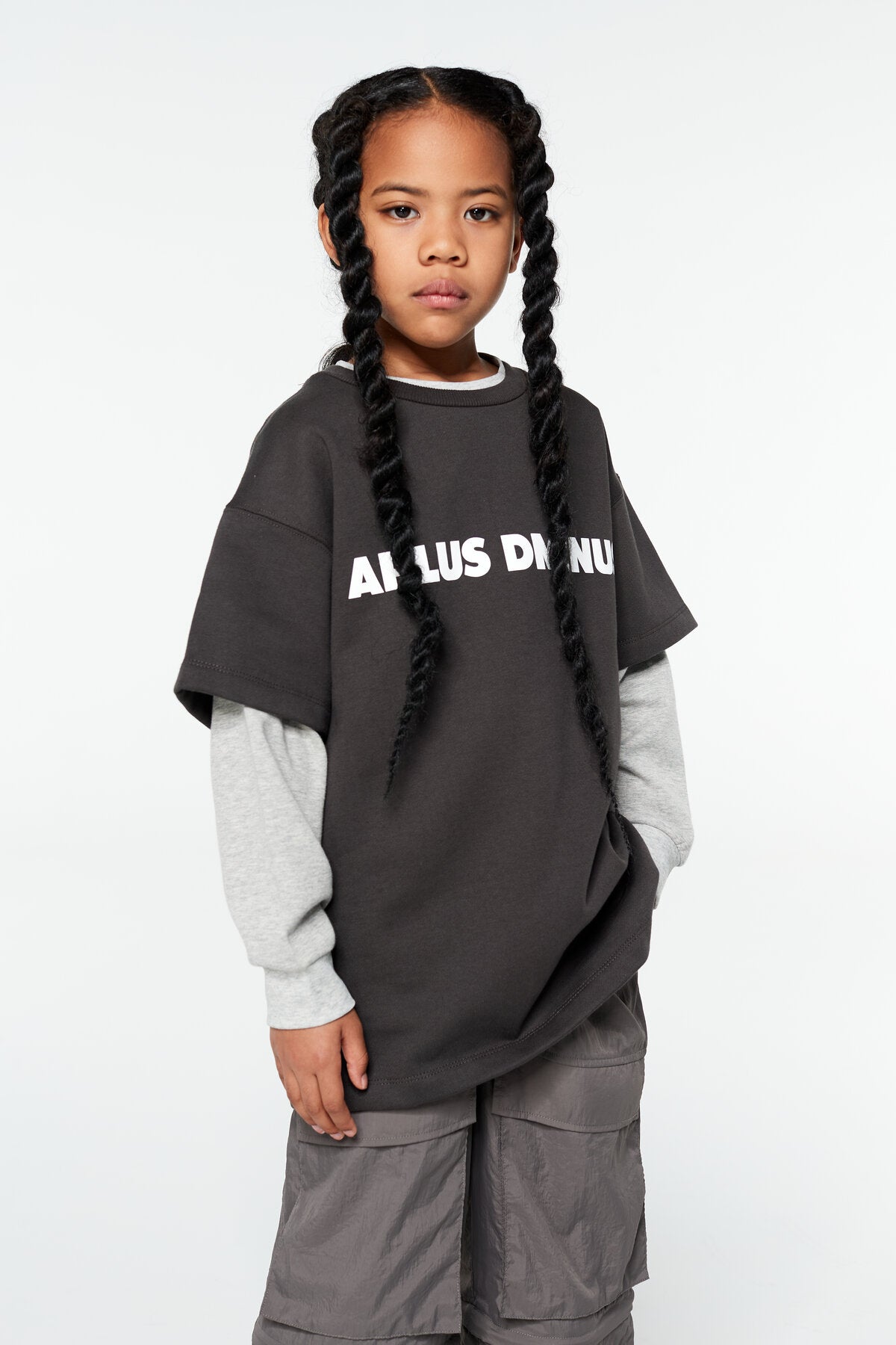 Kids APLUS DMINUS Logo Fleece Short Sleeve Tee – Structured Boxy Layering T-Shirt