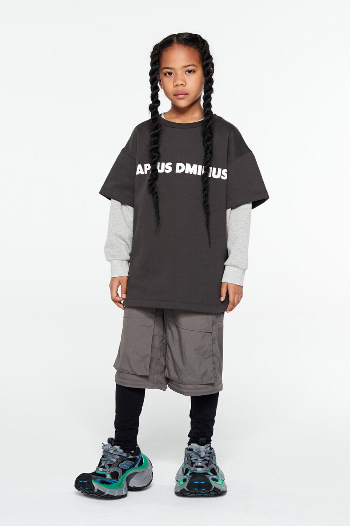 Kids APLUS DMINUS Logo Fleece Short Sleeve Tee – Structured Boxy Layering T-Shirt