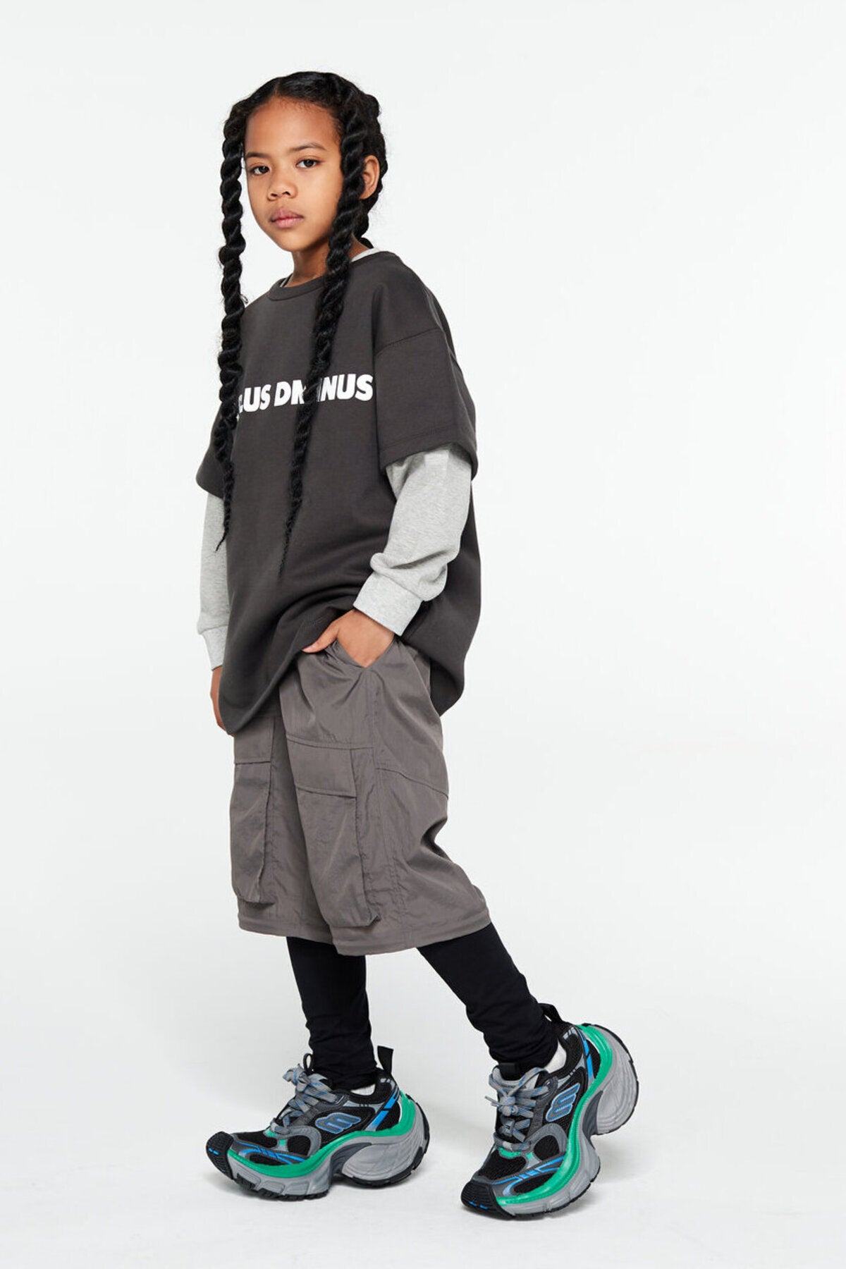 Kids APLUS DMINUS Logo Fleece Short Sleeve Tee – Structured Boxy Layering T-Shirt