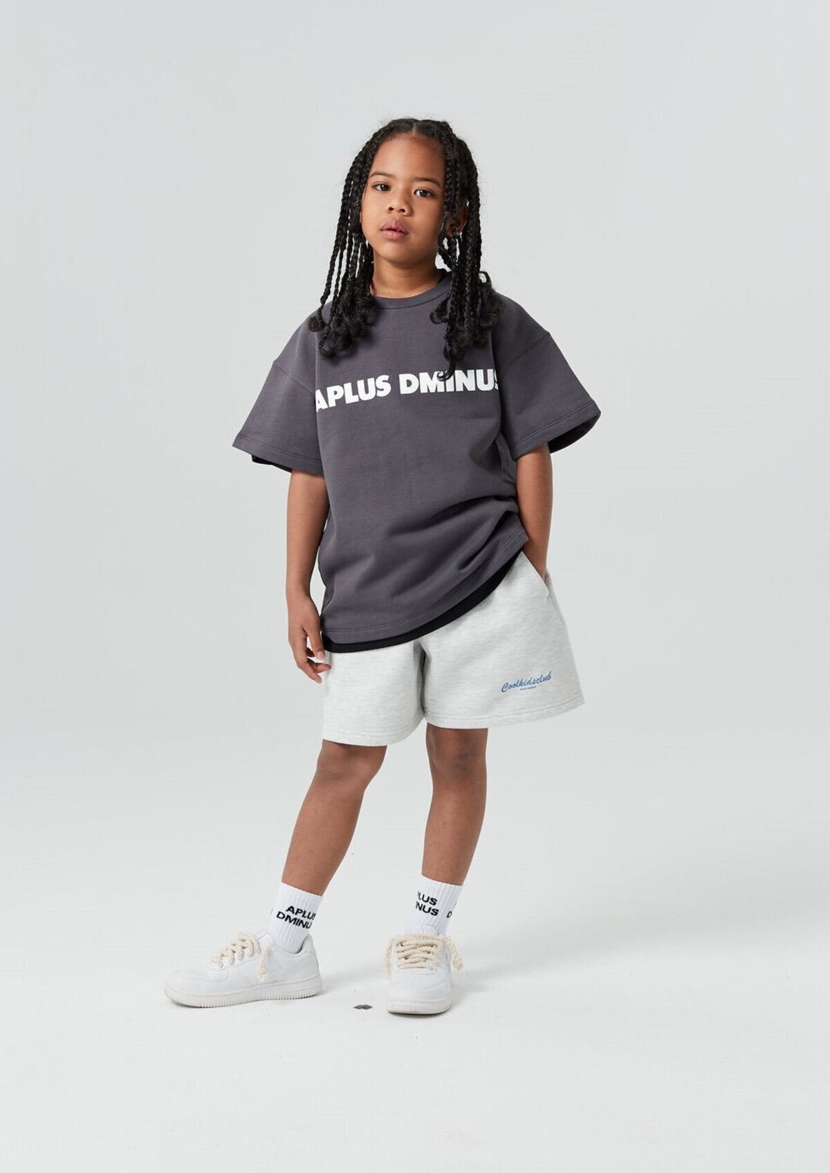 Kids APLUS DMINUS Logo Fleece Short Sleeve Tee – Structured Boxy Layering T-Shirt