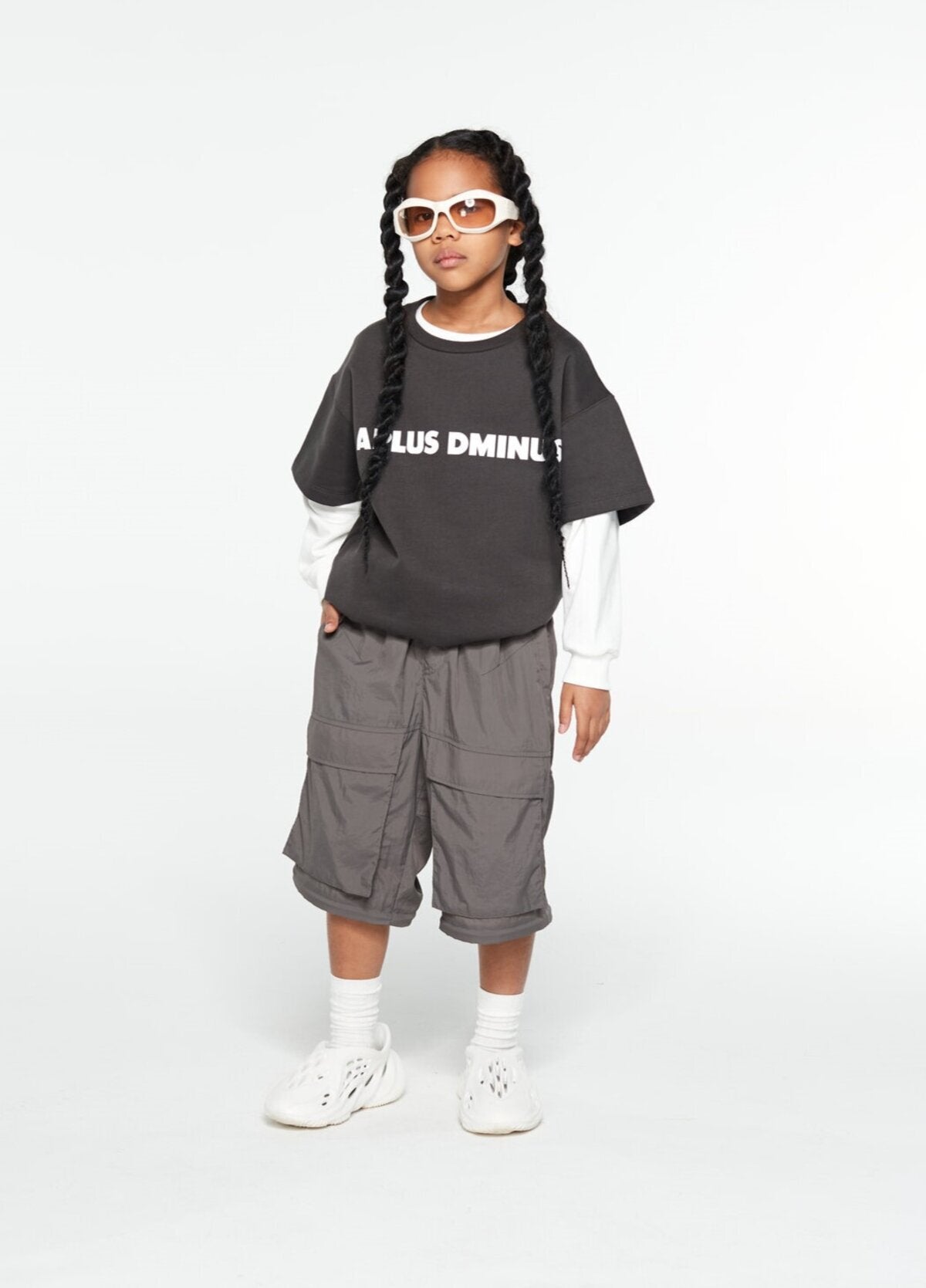 Kids APLUS DMINUS Logo Fleece Short Sleeve Tee – Structured Boxy Layering T-Shirt