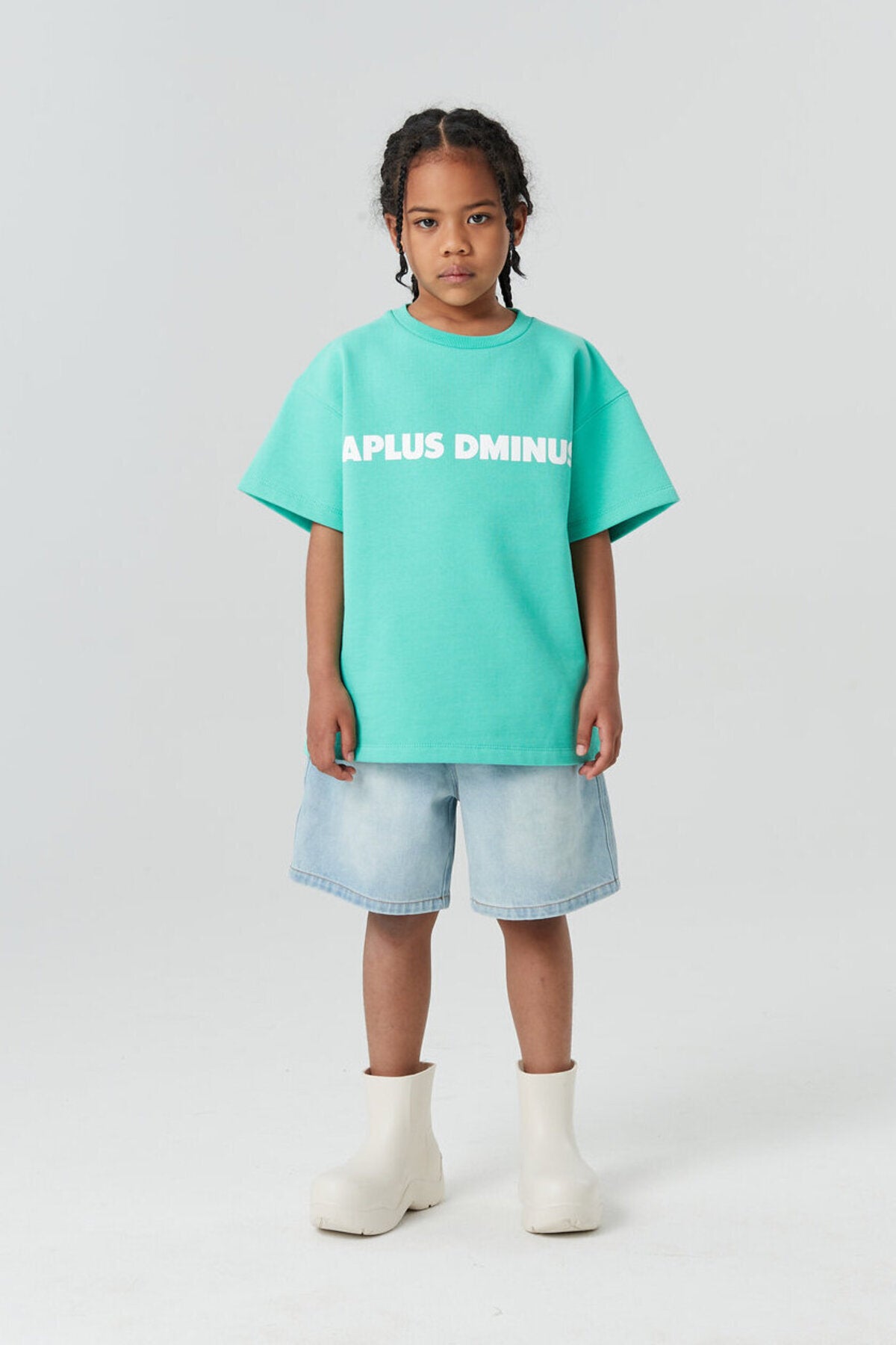 Kids APLUS DMINUS Logo Fleece Short Sleeve Tee – Structured Boxy Layering T-Shirt