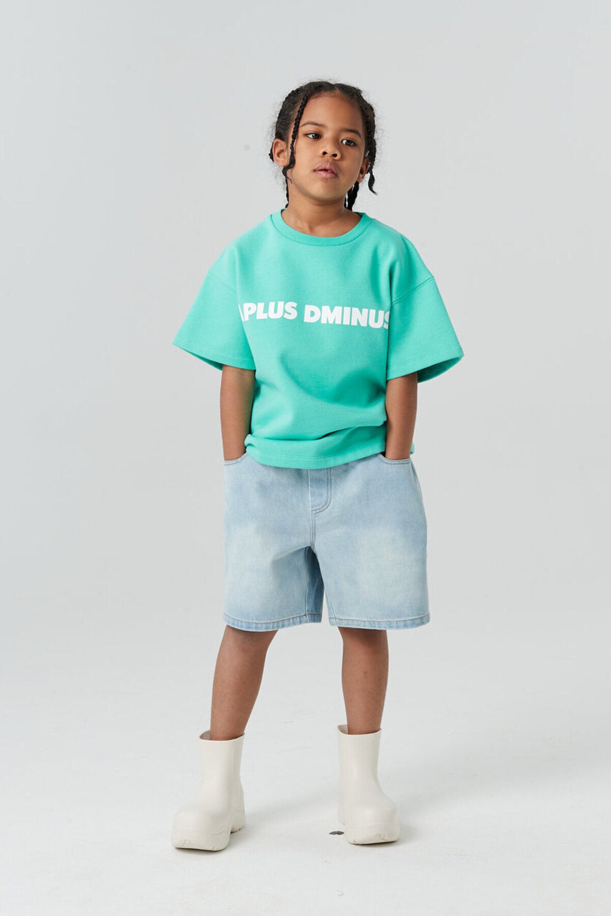 Kids APLUS DMINUS Logo Fleece Short Sleeve Tee – Structured Boxy Layering T-Shirt