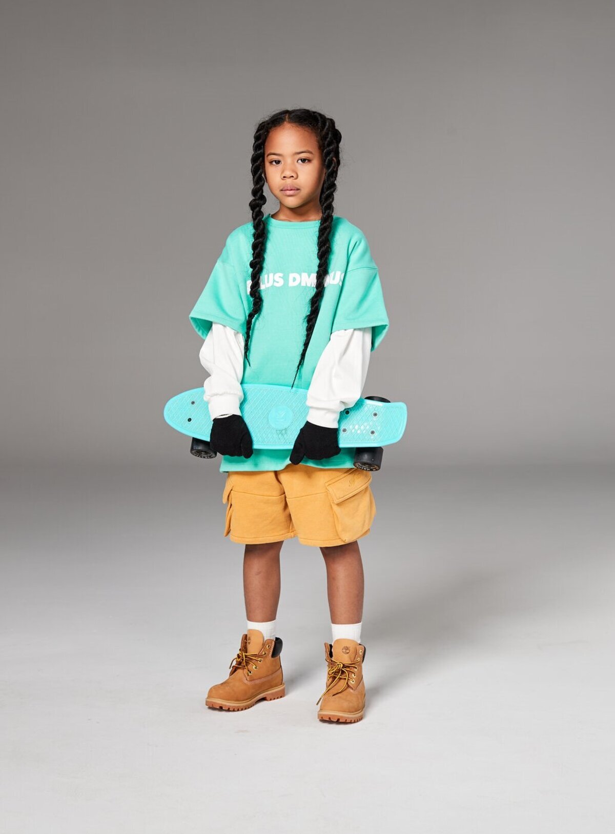 Kids APLUS DMINUS Logo Fleece Short Sleeve Tee – Structured Boxy Layering T-Shirt