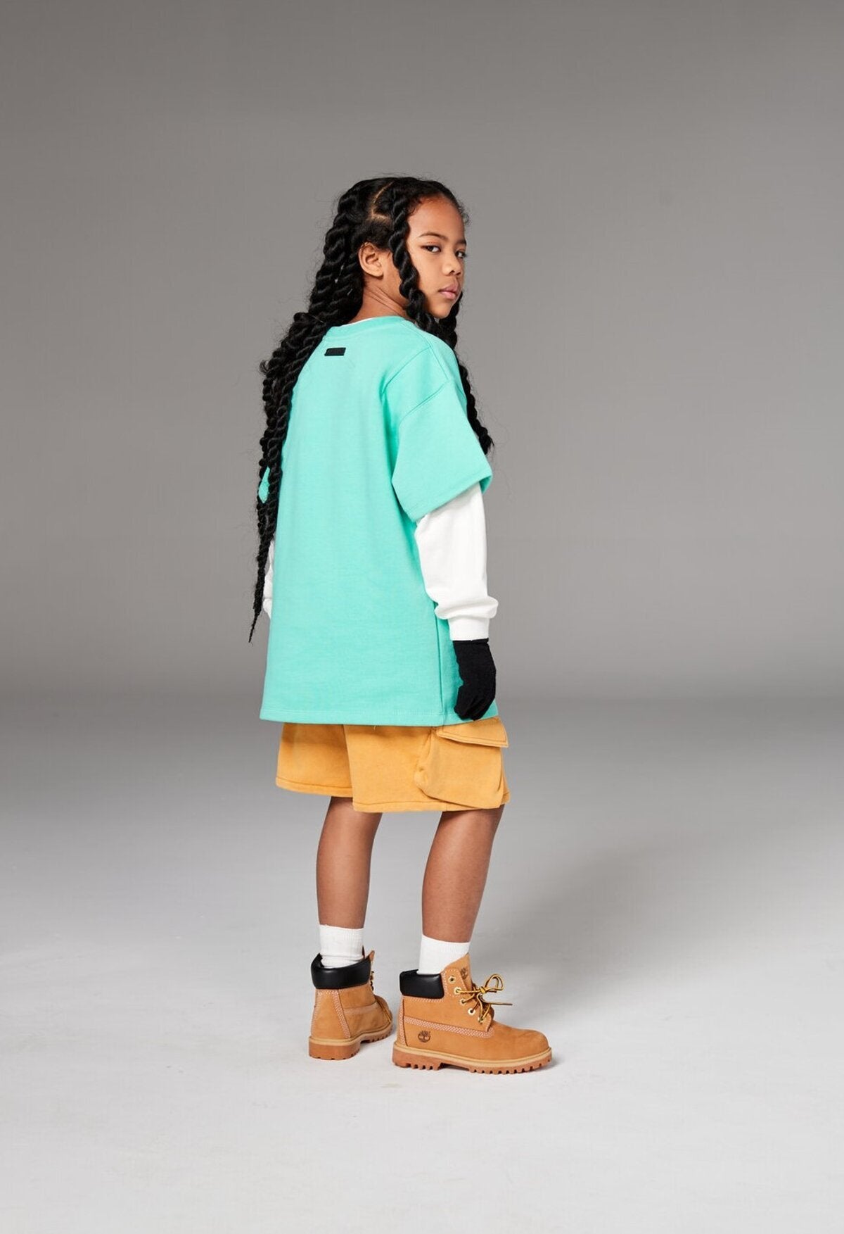 Kids APLUS DMINUS Logo Fleece Short Sleeve Tee – Structured Boxy Layering T-Shirt