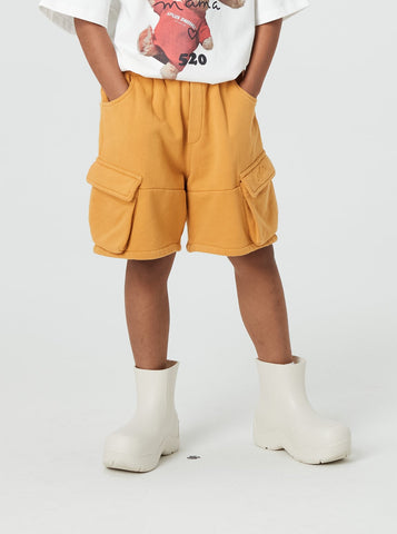 Kids APLUS DMINUS Loopback Terry Washed Cargo Shorts – 100% Cotton Heavyweight Workwear Shorts