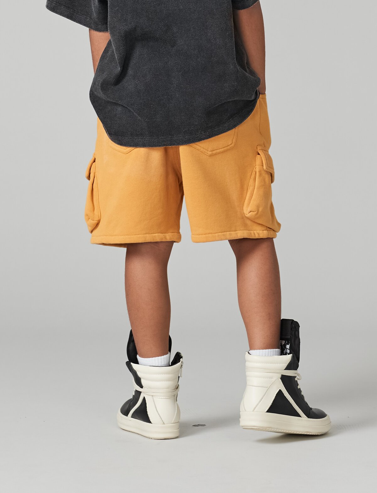 Kids APLUS DMINUS Loopback Terry Washed Cargo Shorts – 100% Cotton Heavyweight Workwear Shorts