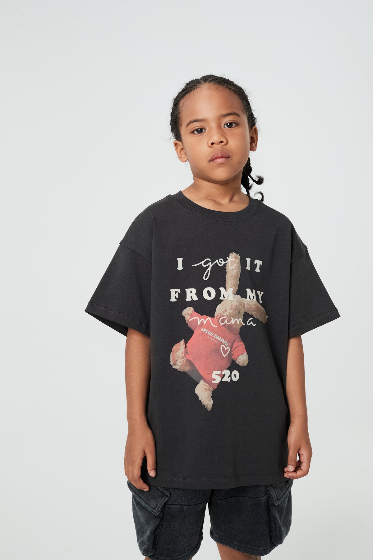 Kids APLUS DMINUS Love Mom Bunny Graphic T-Shirt – 100% Cotton Boxy Fit Tee