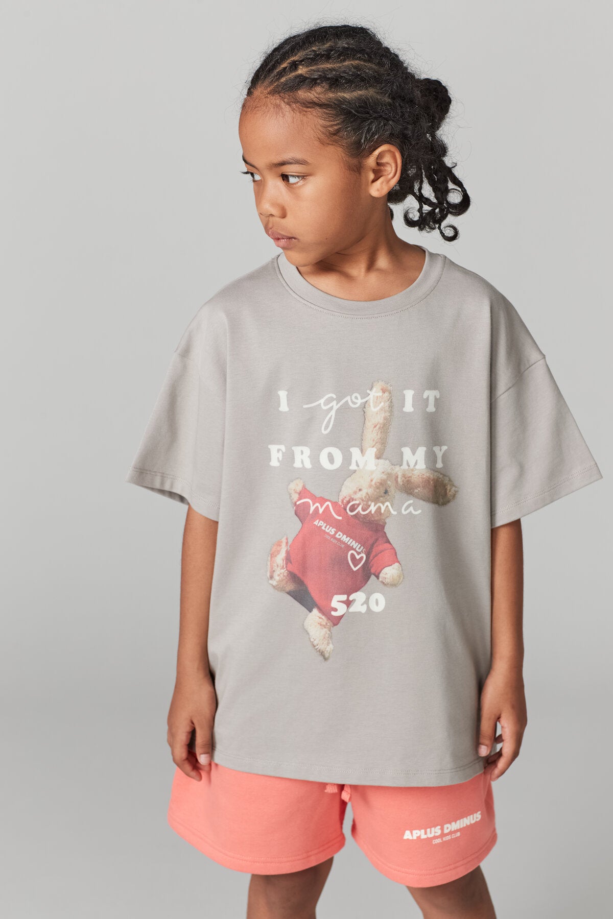 Kids APLUS DMINUS Love Mom Bunny Graphic T-Shirt – 100% Cotton Boxy Fit Tee