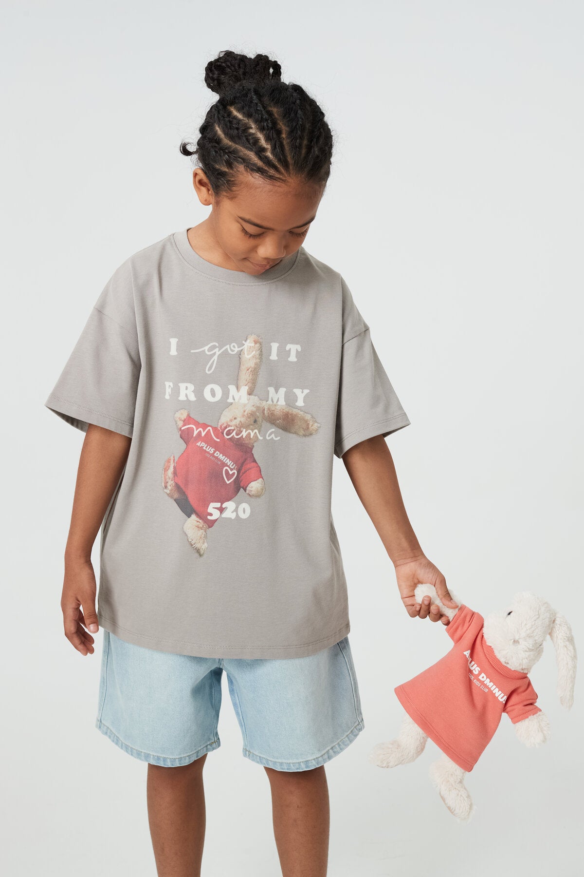 Kids APLUS DMINUS Love Mom Bunny Graphic T-Shirt – 100% Cotton Boxy Fit Tee