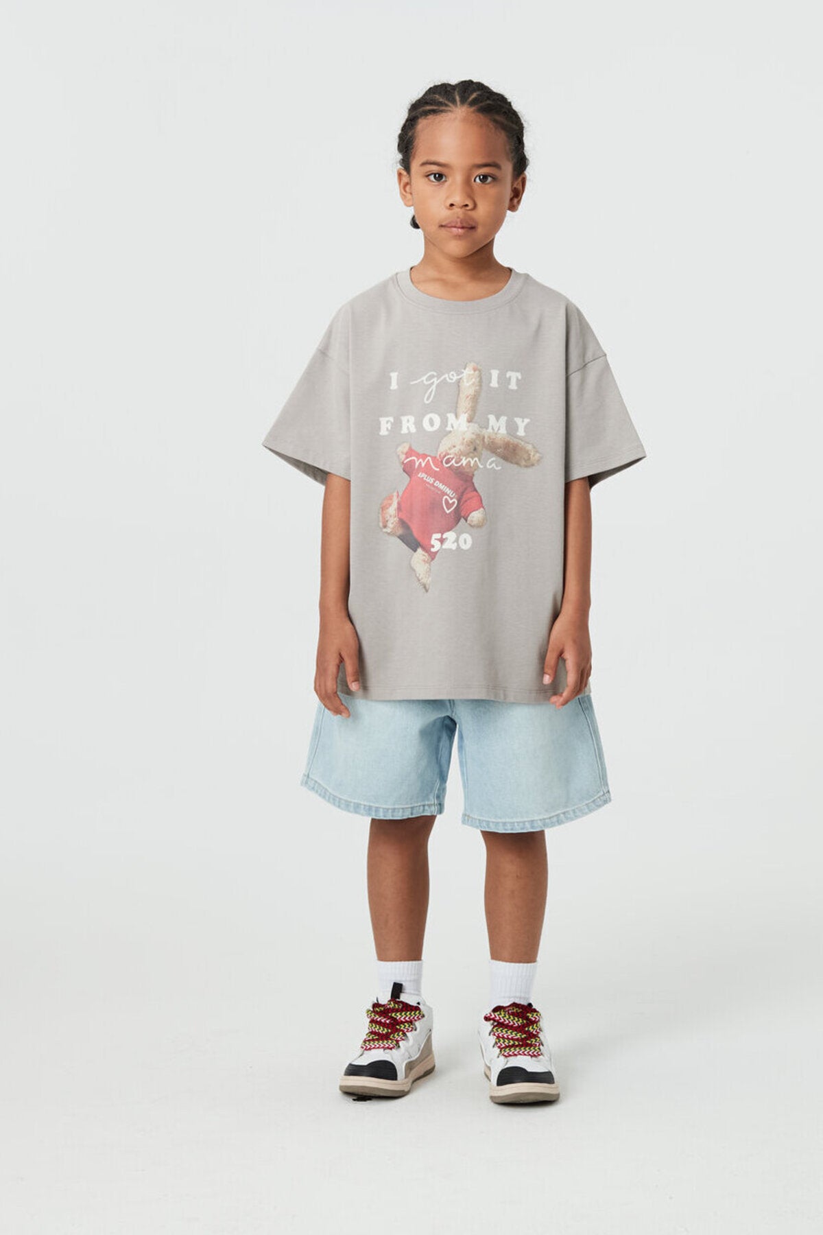 Kids APLUS DMINUS Love Mom Bunny Graphic T-Shirt – 100% Cotton Boxy Fit Tee
