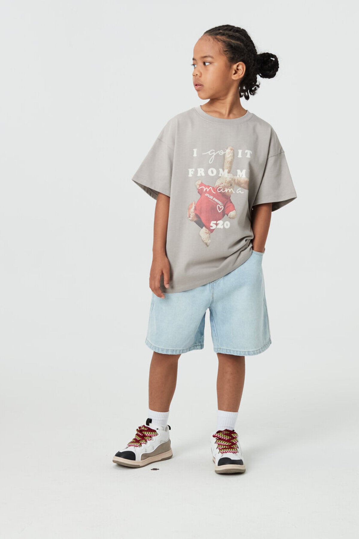 Kids APLUS DMINUS Love Mom Bunny Graphic T-Shirt – 100% Cotton Boxy Fit Tee