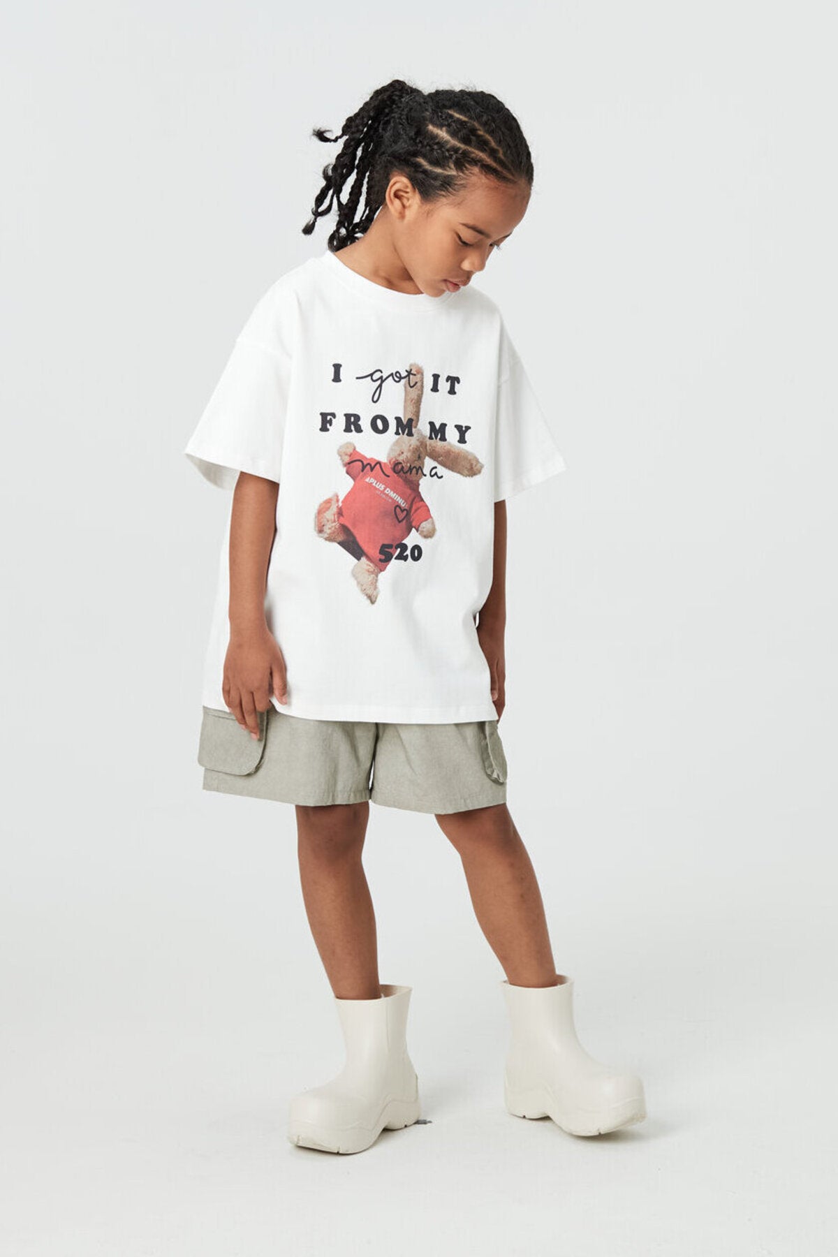 Kids APLUS DMINUS Love Mom Bunny Graphic T-Shirt – 100% Cotton Boxy Fit Tee