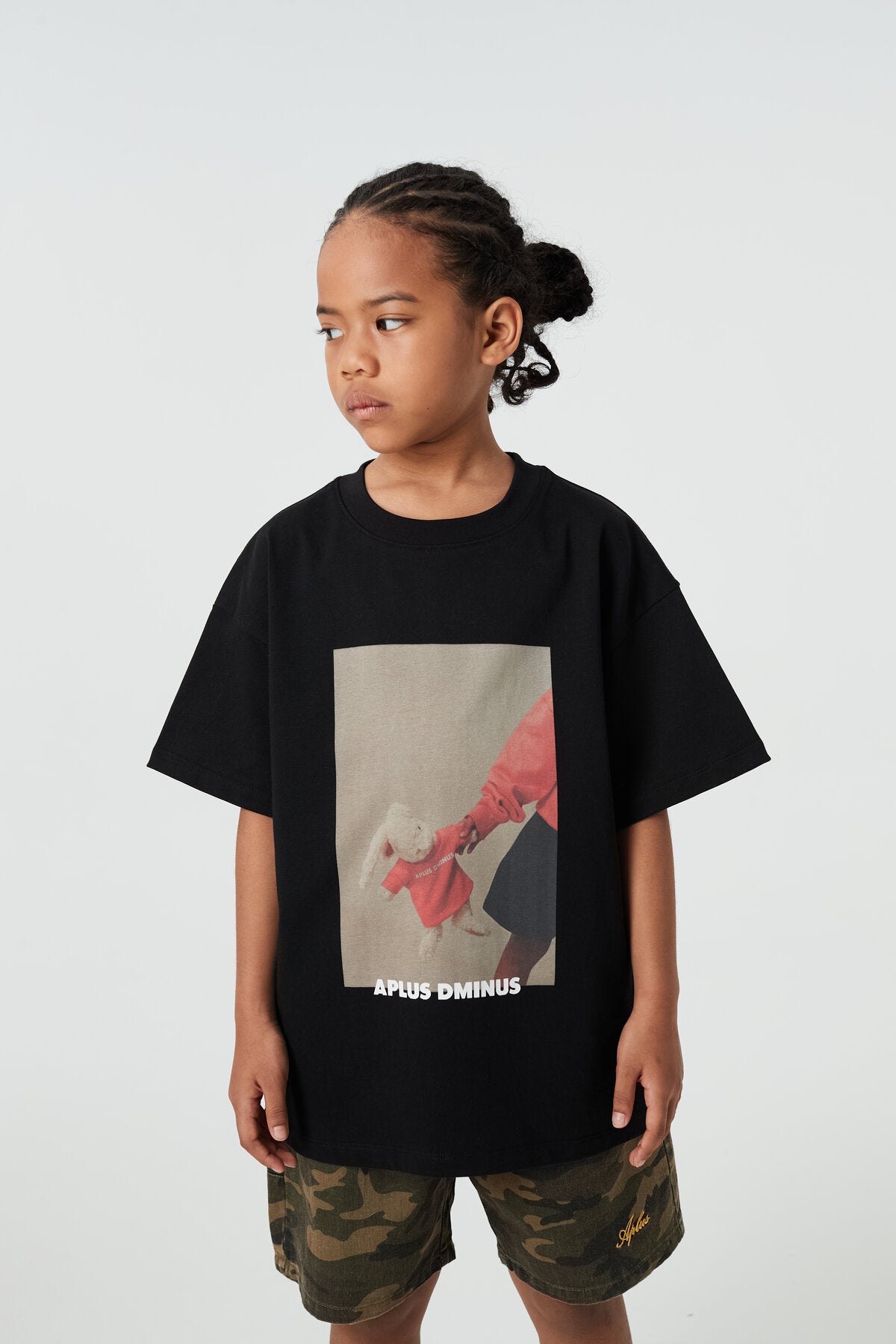 Kids APLUS DMINUS Love Mom Photo Graphic T-Shirt – 100% Cotton Boxy Fit Discharge Print Tee