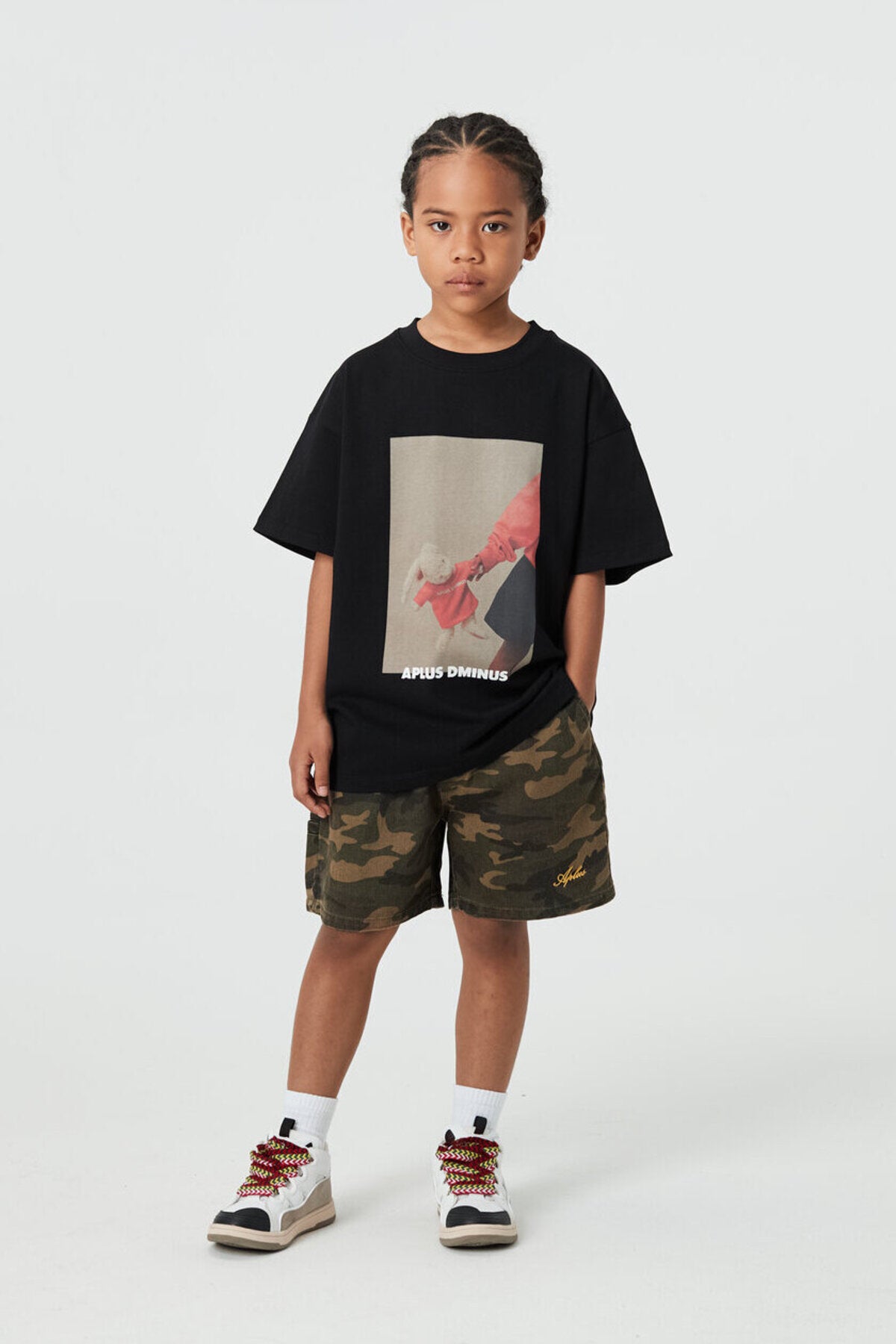Kids APLUS DMINUS Love Mom Photo Graphic T-Shirt – 100% Cotton Boxy Fit Discharge Print Tee