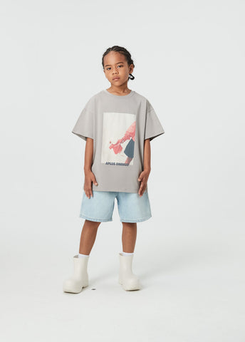 Kids APLUS DMINUS Love Mom Photo Graphic T-Shirt – 100% Cotton Boxy Fit Discharge Print Tee