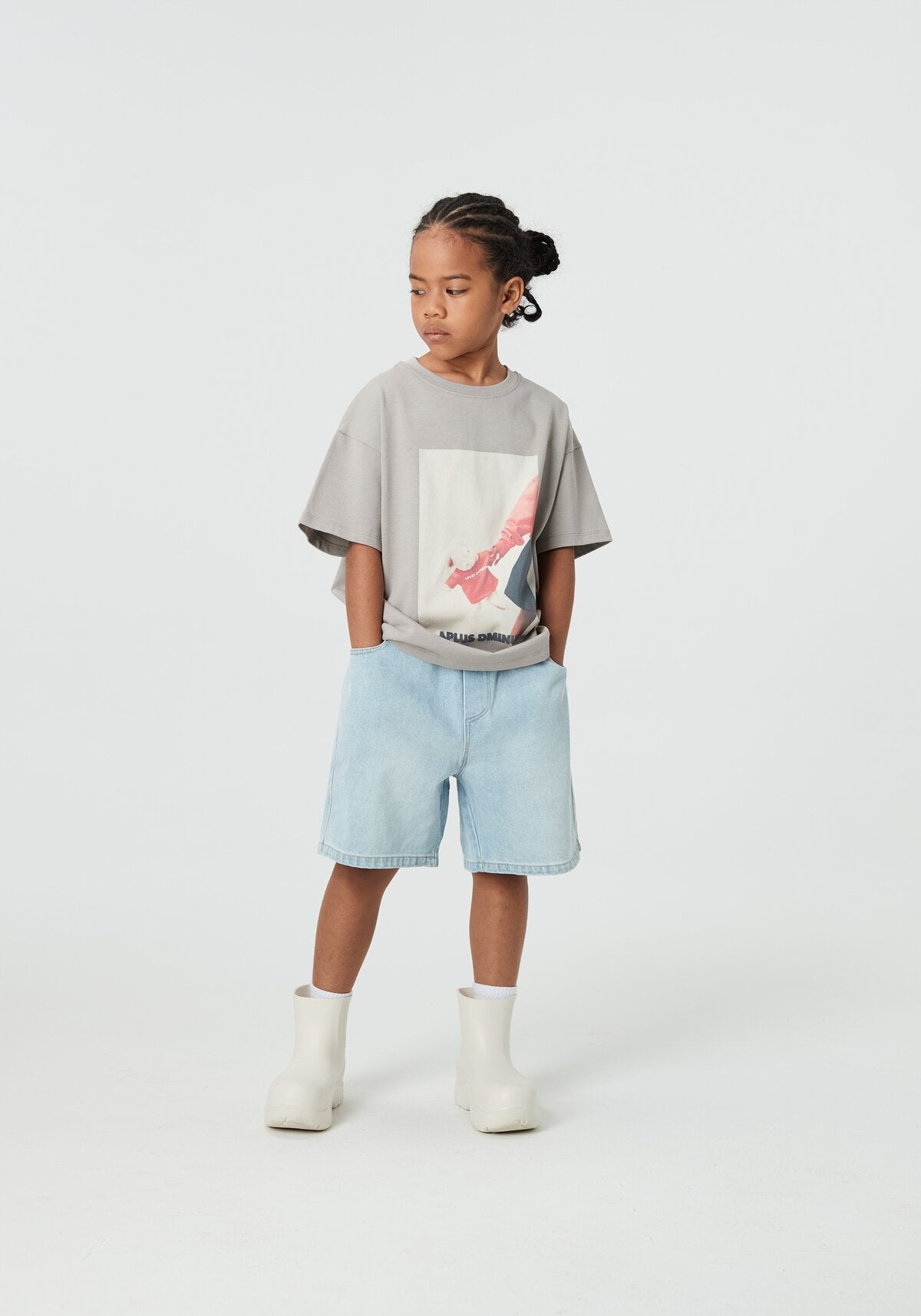Kids APLUS DMINUS Love Mom Photo Graphic T-Shirt – 100% Cotton Boxy Fit Discharge Print Tee