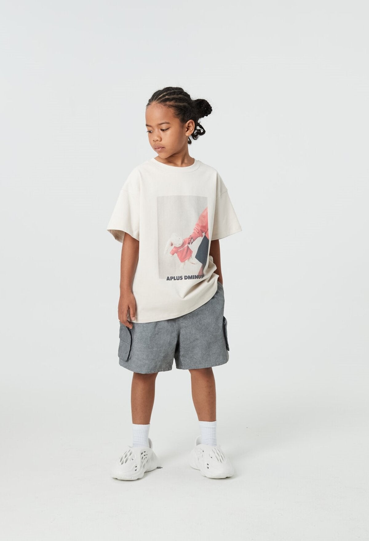 Kids APLUS DMINUS Love Mom Photo Graphic T-Shirt – 100% Cotton Boxy Fit Discharge Print Tee