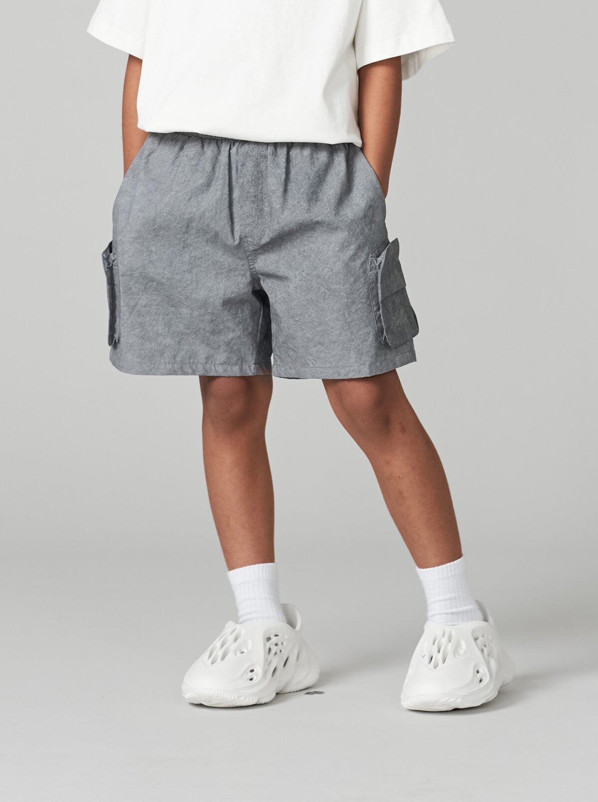 Kids APLUS DMINUS PAPER Crinkle Cargo Shorts – Quick-Dry 3D Pocket Outdoor Shorts