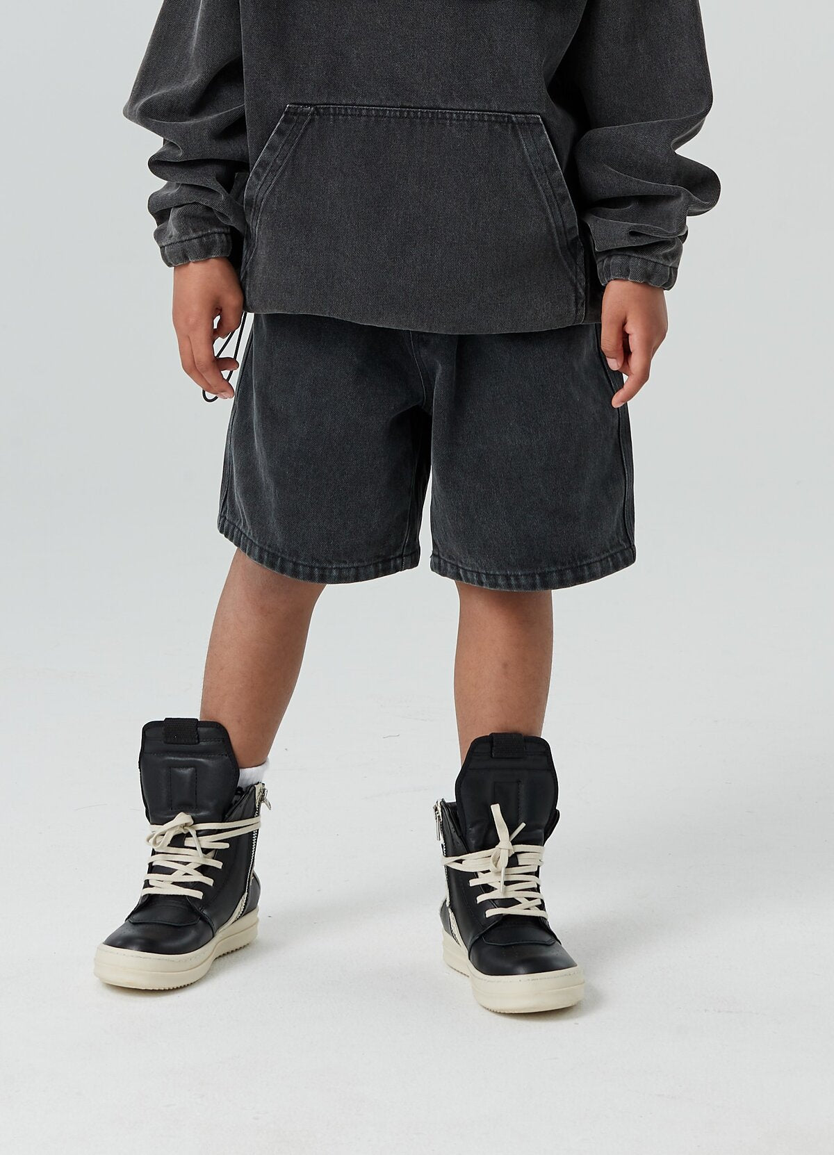 Kids APLUS DMINUS Script Embroidered Washed Denim Shorts – Relaxed Straight-Leg Pull-On Jean Shorts