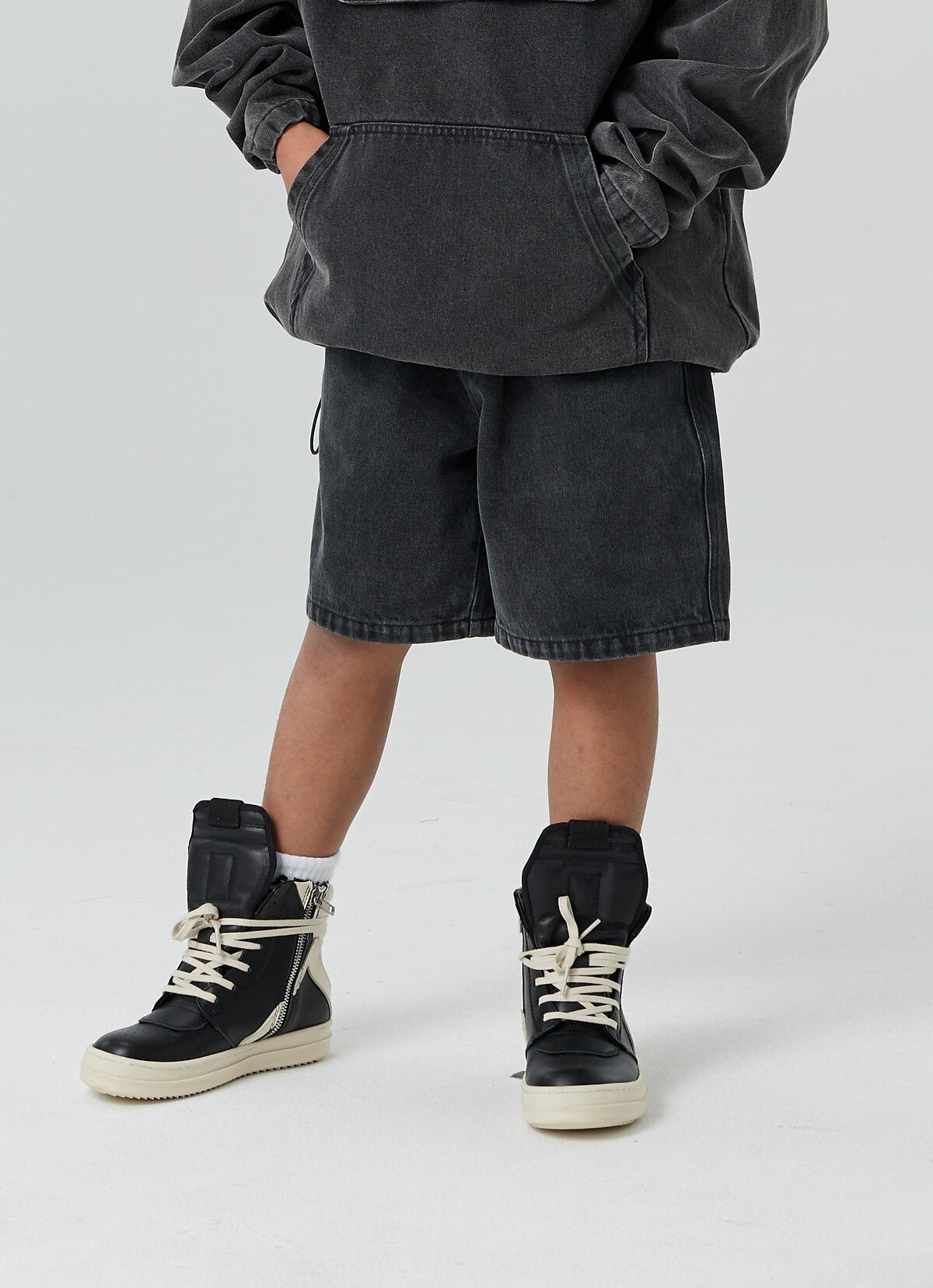 Kids APLUS DMINUS Script Embroidered Washed Denim Shorts – Relaxed Straight-Leg Pull-On Jean Shorts