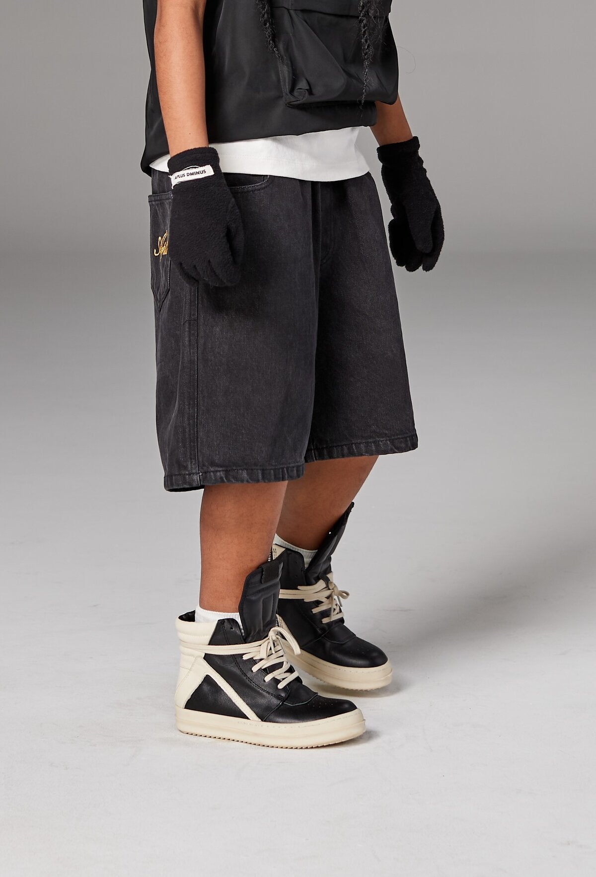 Kids APLUS DMINUS Script Embroidered Washed Denim Shorts – Relaxed Straight-Leg Pull-On Jean Shorts