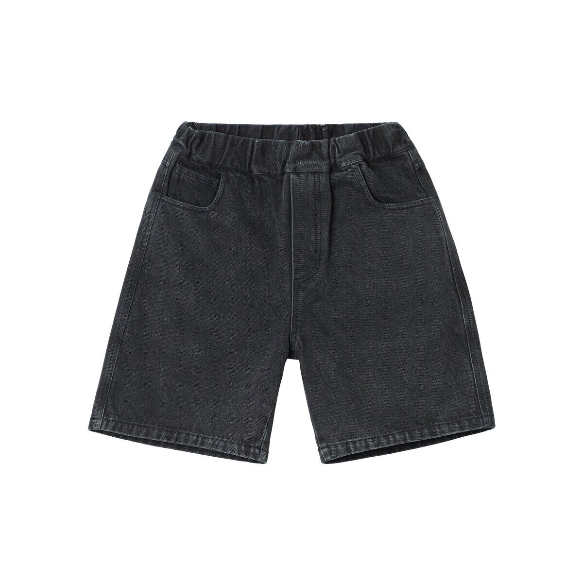 Kids APLUS DMINUS Script Embroidered Washed Denim Shorts – Relaxed Straight-Leg Pull-On Jean Shorts