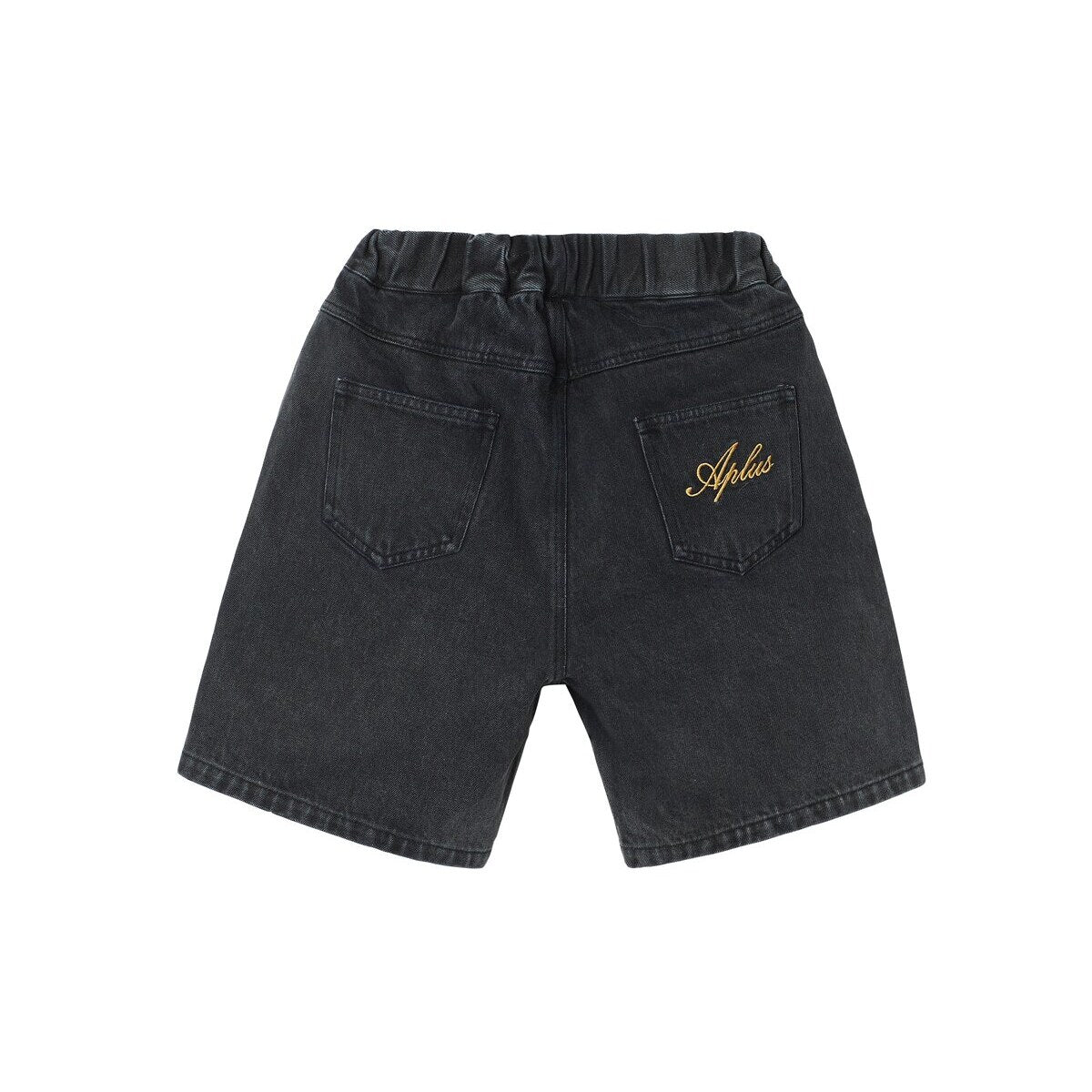 Kids APLUS DMINUS Script Embroidered Washed Denim Shorts – Relaxed Straight-Leg Pull-On Jean Shorts