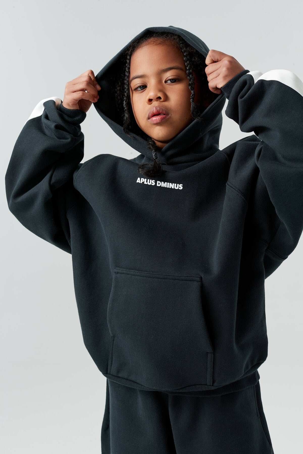 Kids APLUS DMINUS Side Stripe Oversized Pullover Hoodie – Structured Thin Fleece Sports Casual Sweatshirt