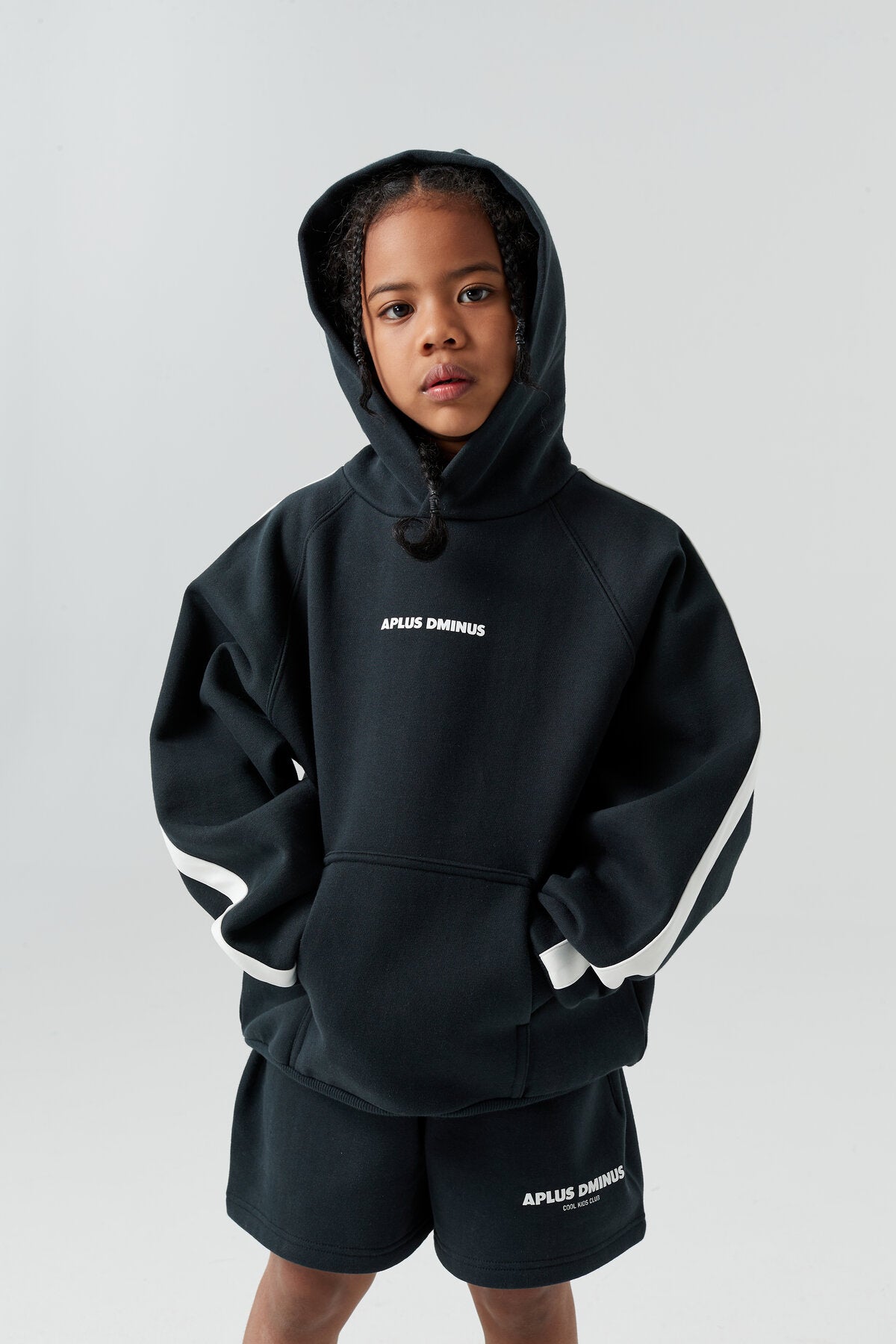Kids APLUS DMINUS Side Stripe Oversized Pullover Hoodie – Structured Thin Fleece Sports Casual Sweatshirt
