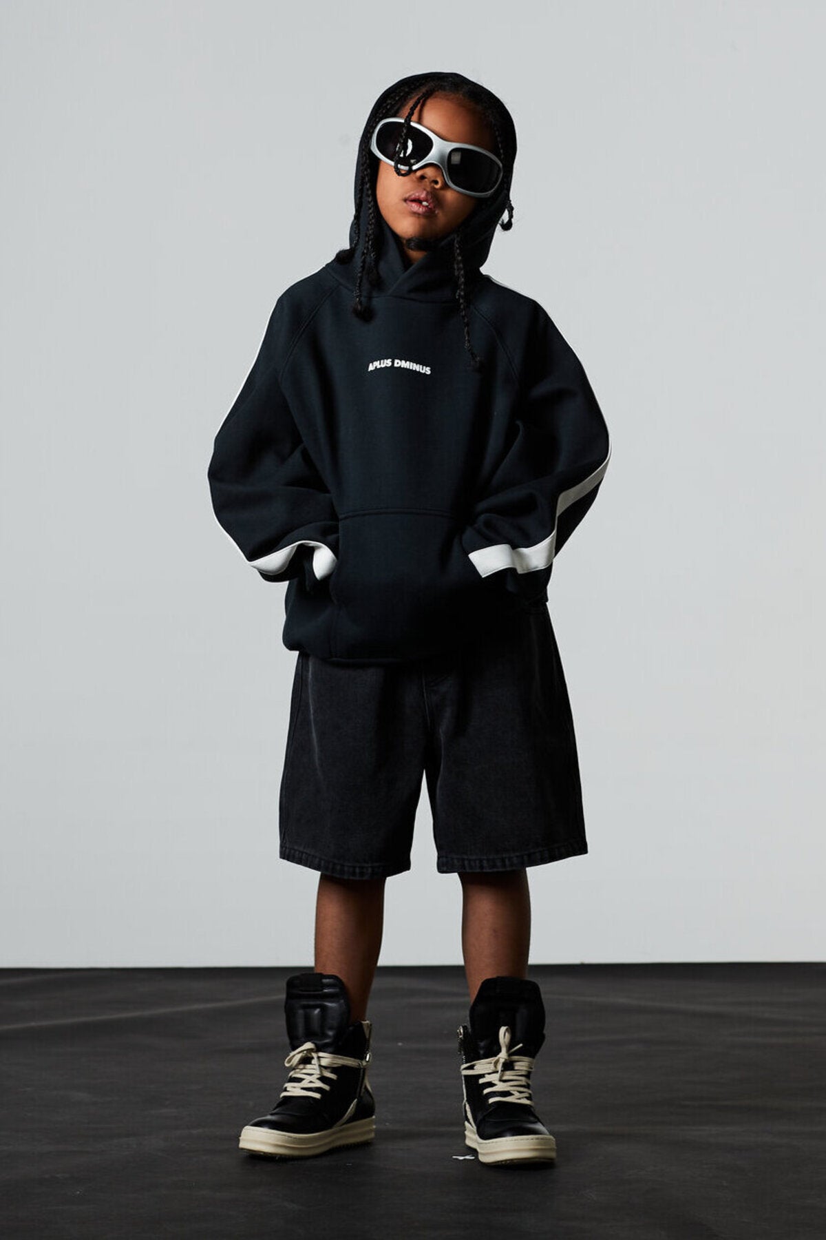 Kids APLUS DMINUS Side Stripe Oversized Pullover Hoodie – Structured Thin Fleece Sports Casual Sweatshirt