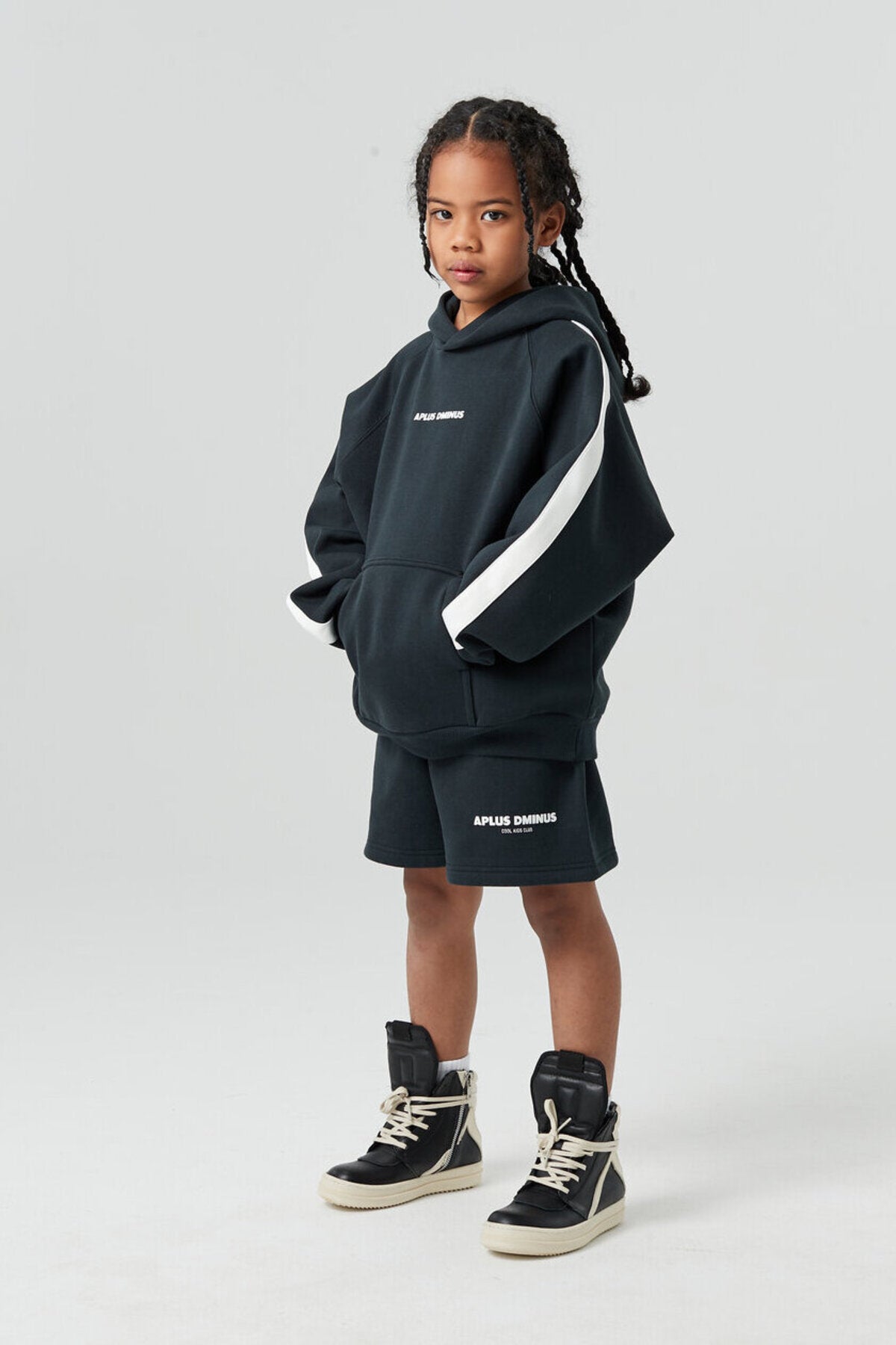 Kids APLUS DMINUS Side Stripe Oversized Pullover Hoodie – Structured Thin Fleece Sports Casual Sweatshirt