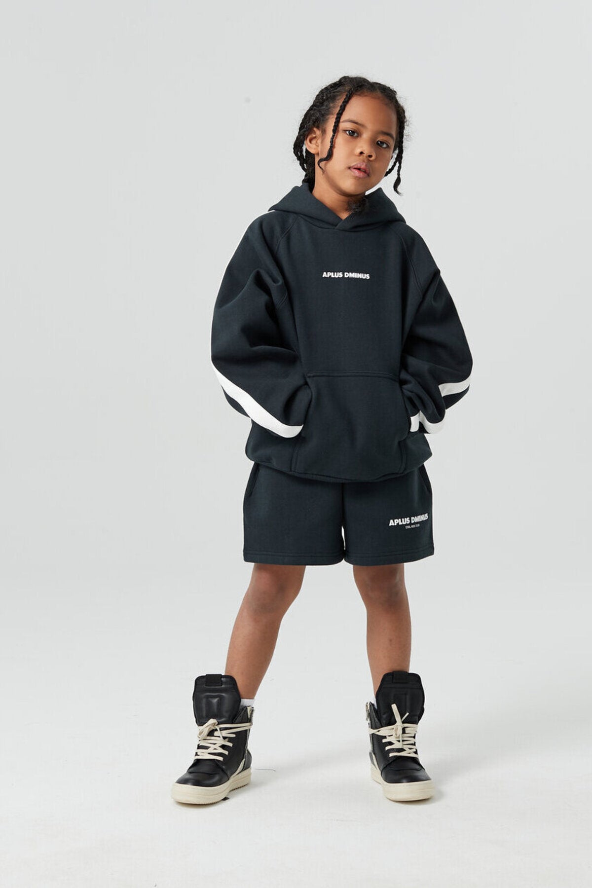 Kids APLUS DMINUS Side Stripe Oversized Pullover Hoodie – Structured Thin Fleece Sports Casual Sweatshirt