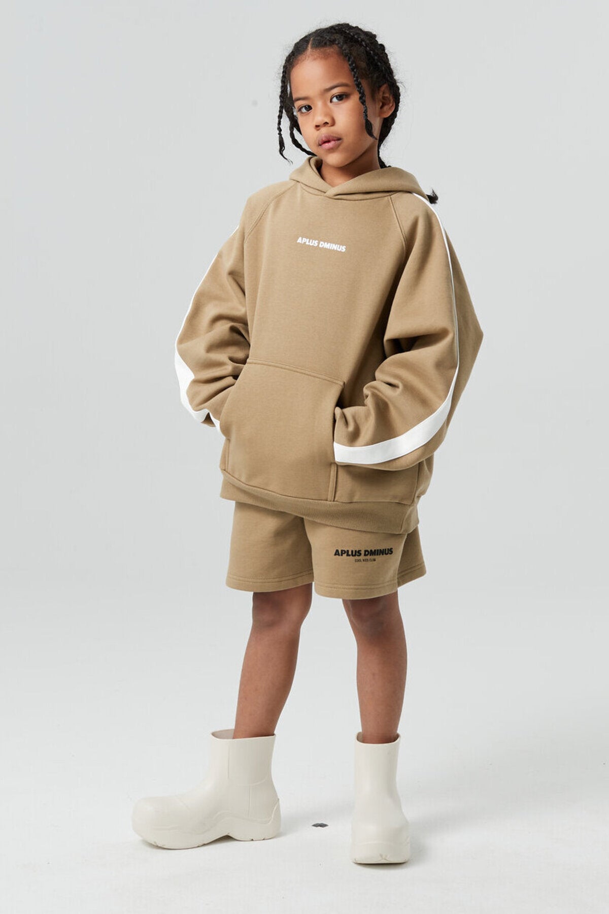 Kids APLUS DMINUS Side Stripe Oversized Pullover Hoodie – Structured Thin Fleece Sports Casual Sweatshirt