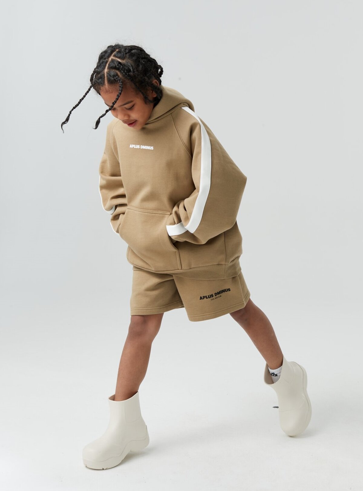 Kids APLUS DMINUS Side Stripe Oversized Pullover Hoodie – Structured Thin Fleece Sports Casual Sweatshirt