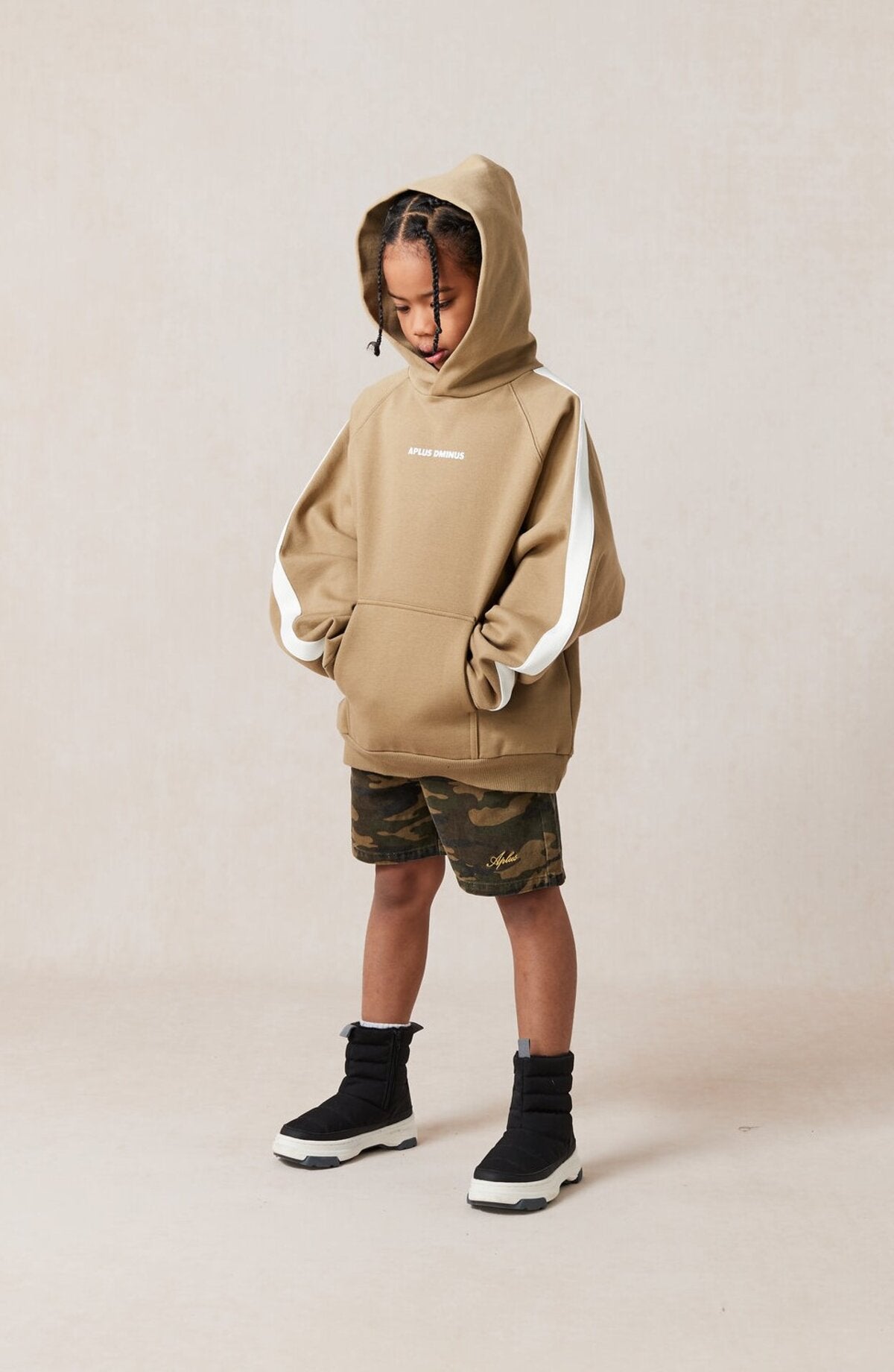 Kids APLUS DMINUS Side Stripe Oversized Pullover Hoodie – Structured Thin Fleece Sports Casual Sweatshirt