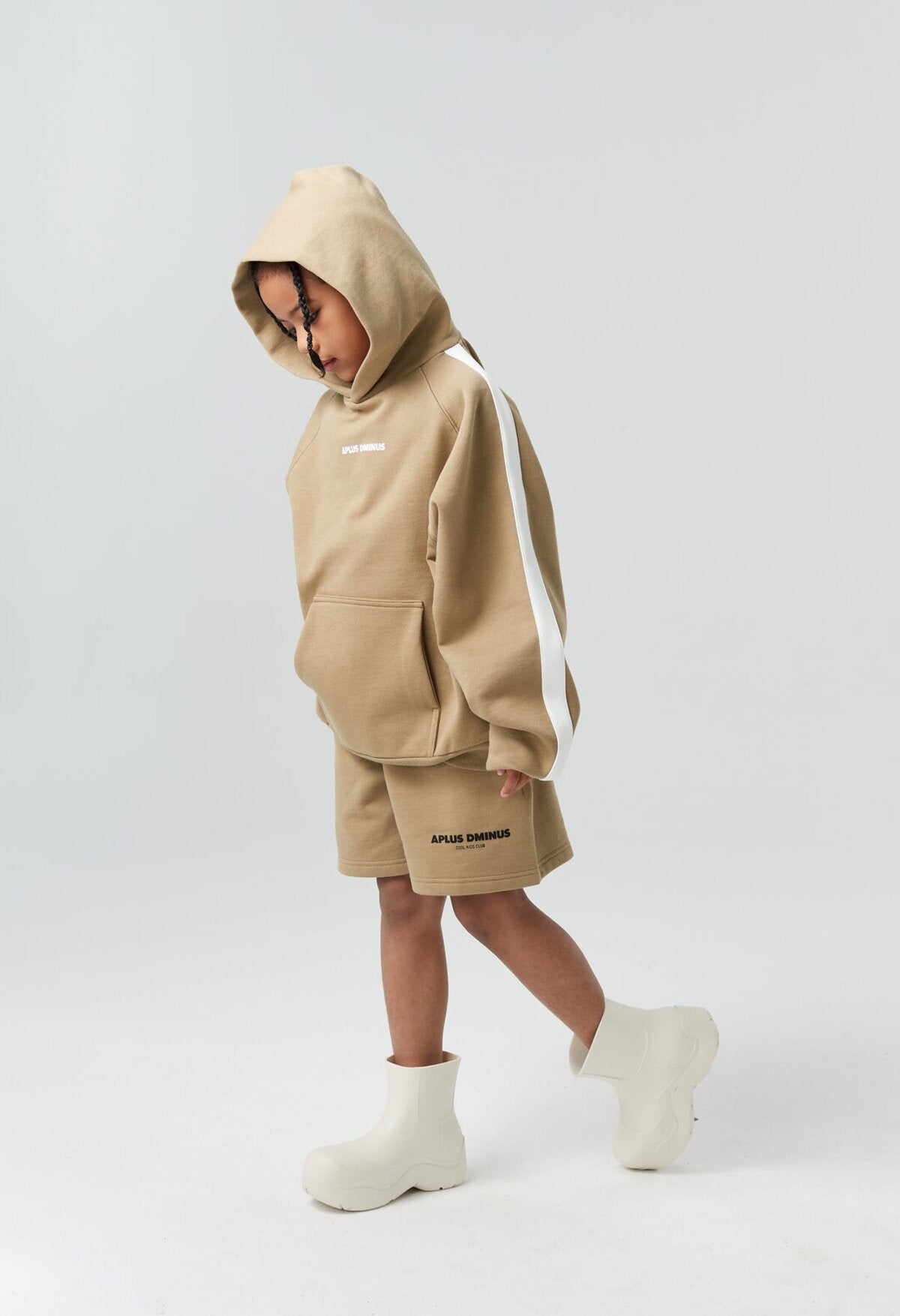 Kids APLUS DMINUS Side Stripe Oversized Pullover Hoodie – Structured Thin Fleece Sports Casual Sweatshirt