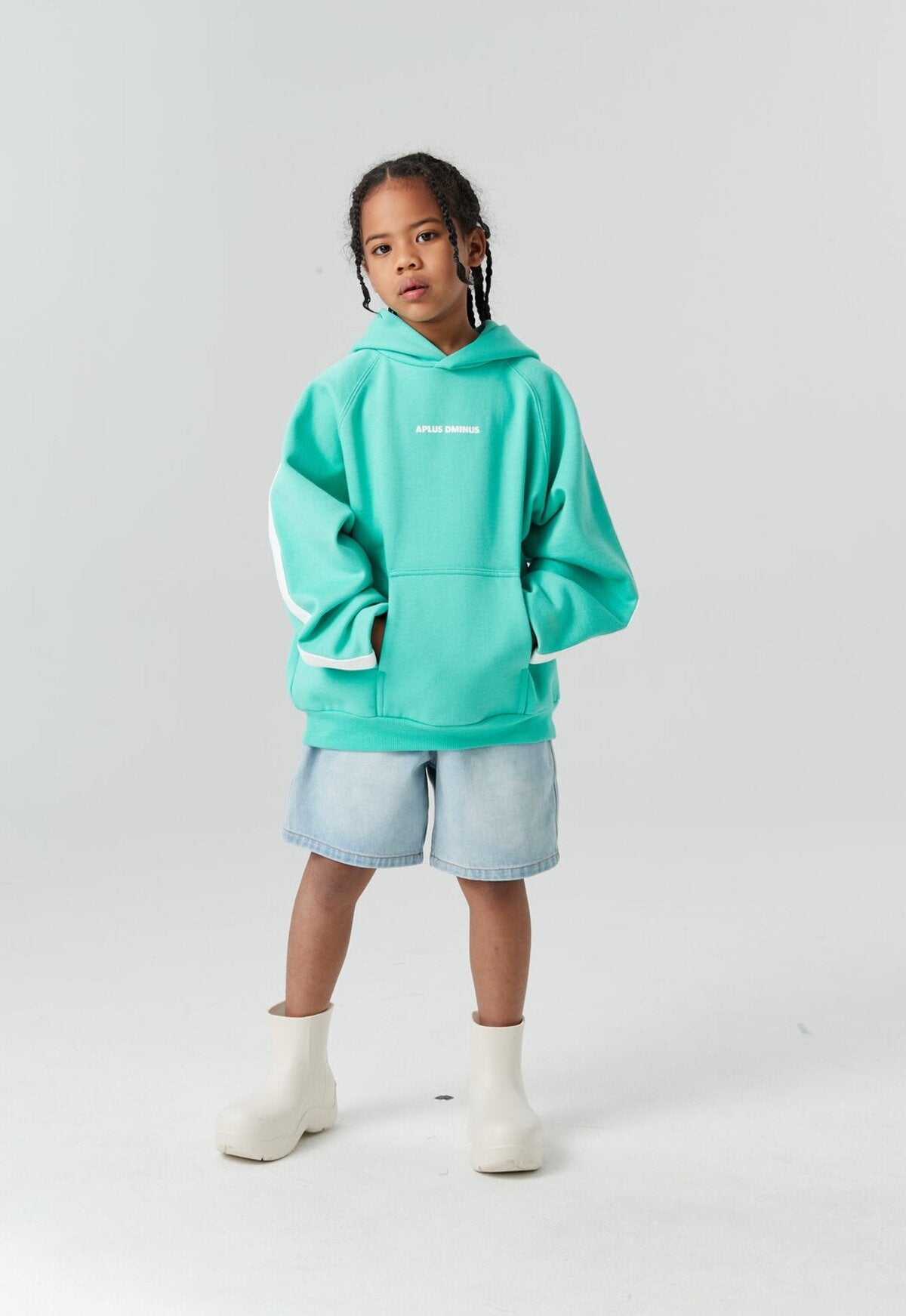 Kids APLUS DMINUS Side Stripe Oversized Pullover Hoodie – Structured Thin Fleece Sports Casual Sweatshirt