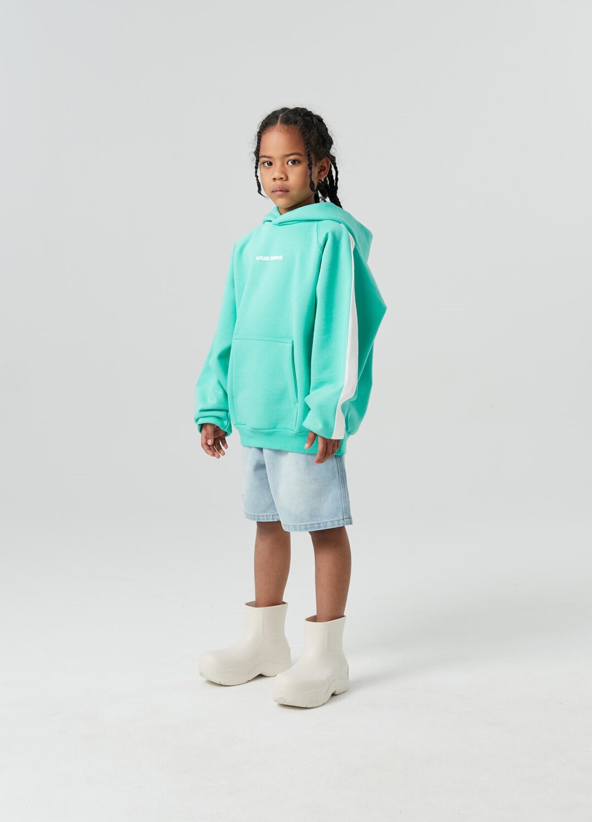 Kids APLUS DMINUS Side Stripe Oversized Pullover Hoodie – Structured Thin Fleece Sports Casual Sweatshirt
