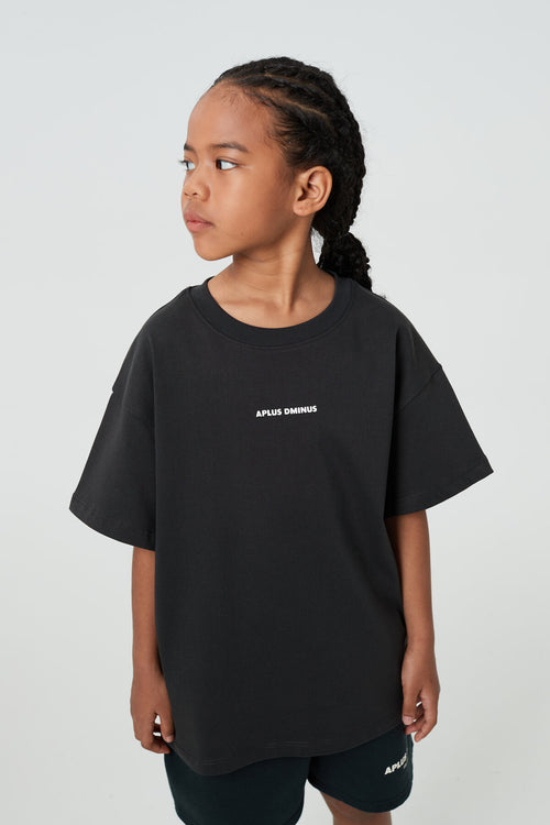 Kids APLUS DMINUS Small Logo Boxy T-Shirt – 100% Cotton Relaxed Drop-Shoulder Tee