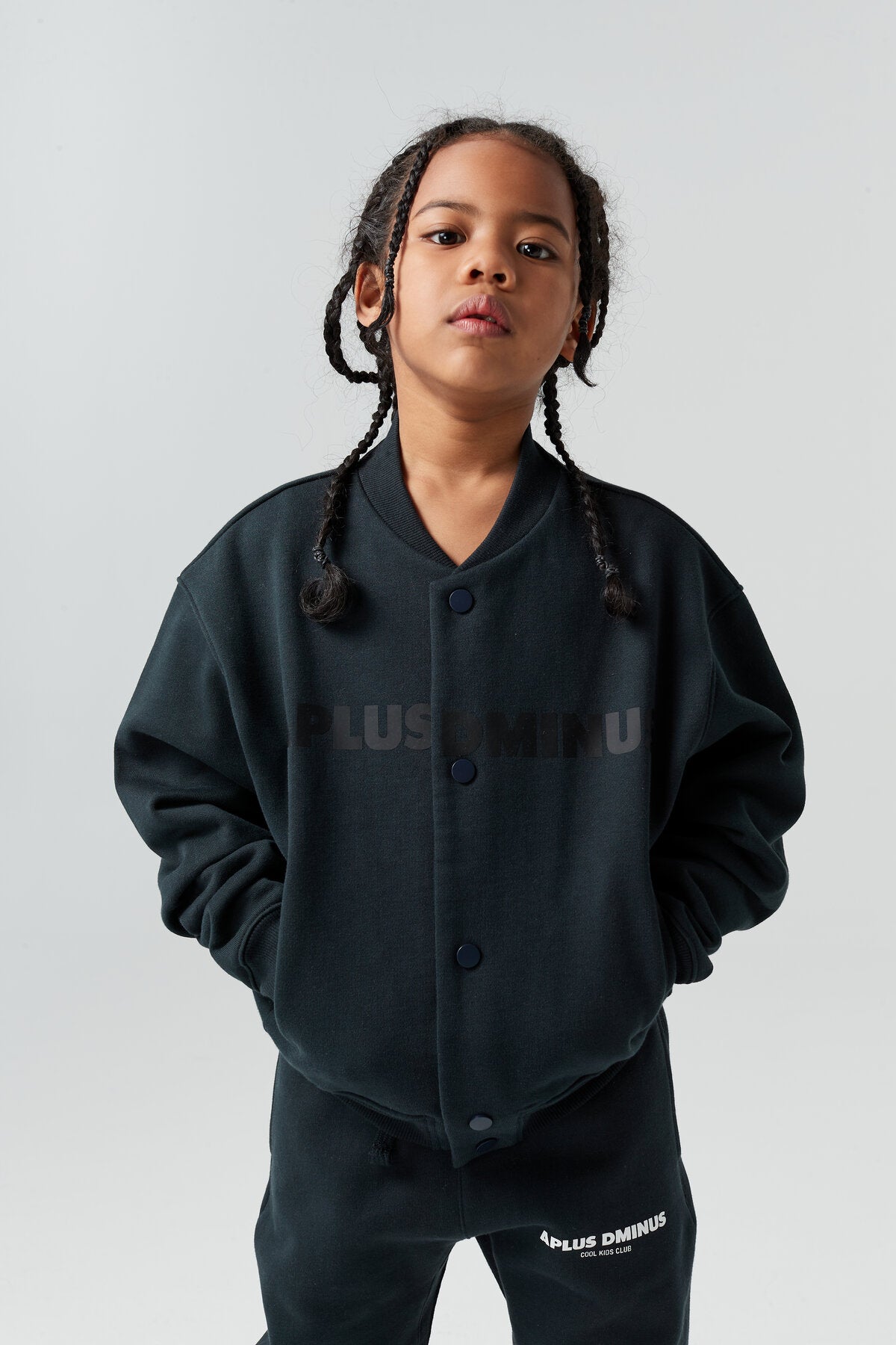 Kids APLUS DMINUS Split Logo Knit Baseball Jacket – Lightweight Fleece Varsity Bomber