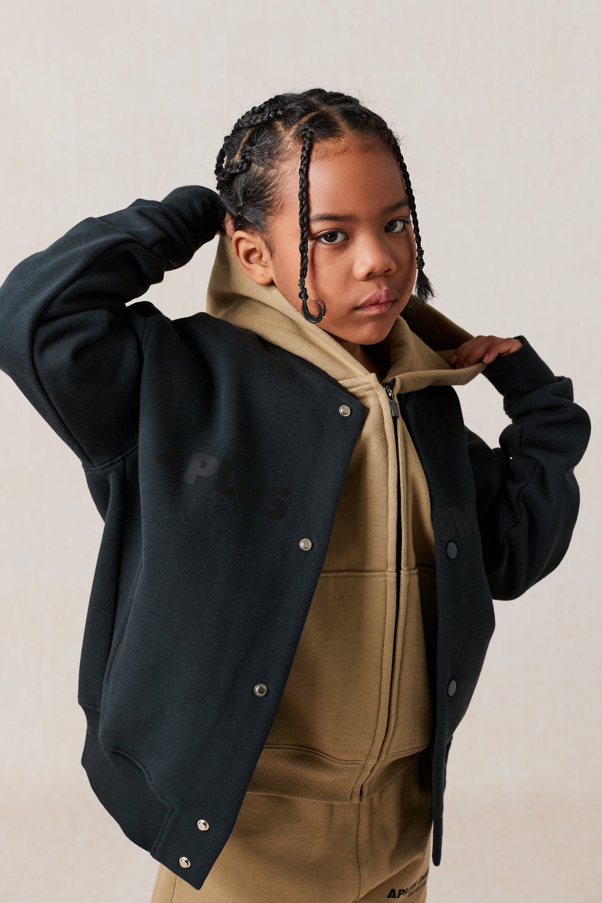 Kids APLUS DMINUS Split Logo Knit Baseball Jacket – Lightweight Fleece Varsity Bomber