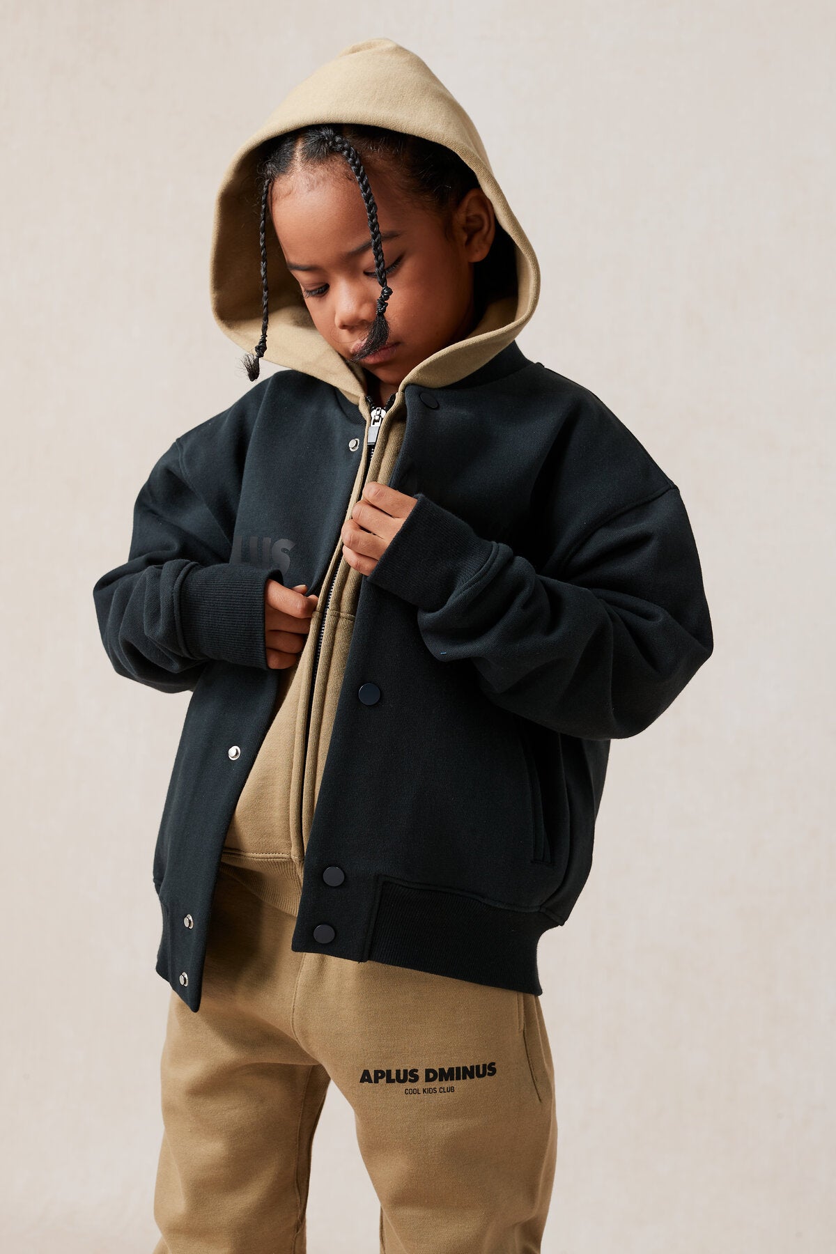 Kids APLUS DMINUS Split Logo Knit Baseball Jacket – Lightweight Fleece Varsity Bomber