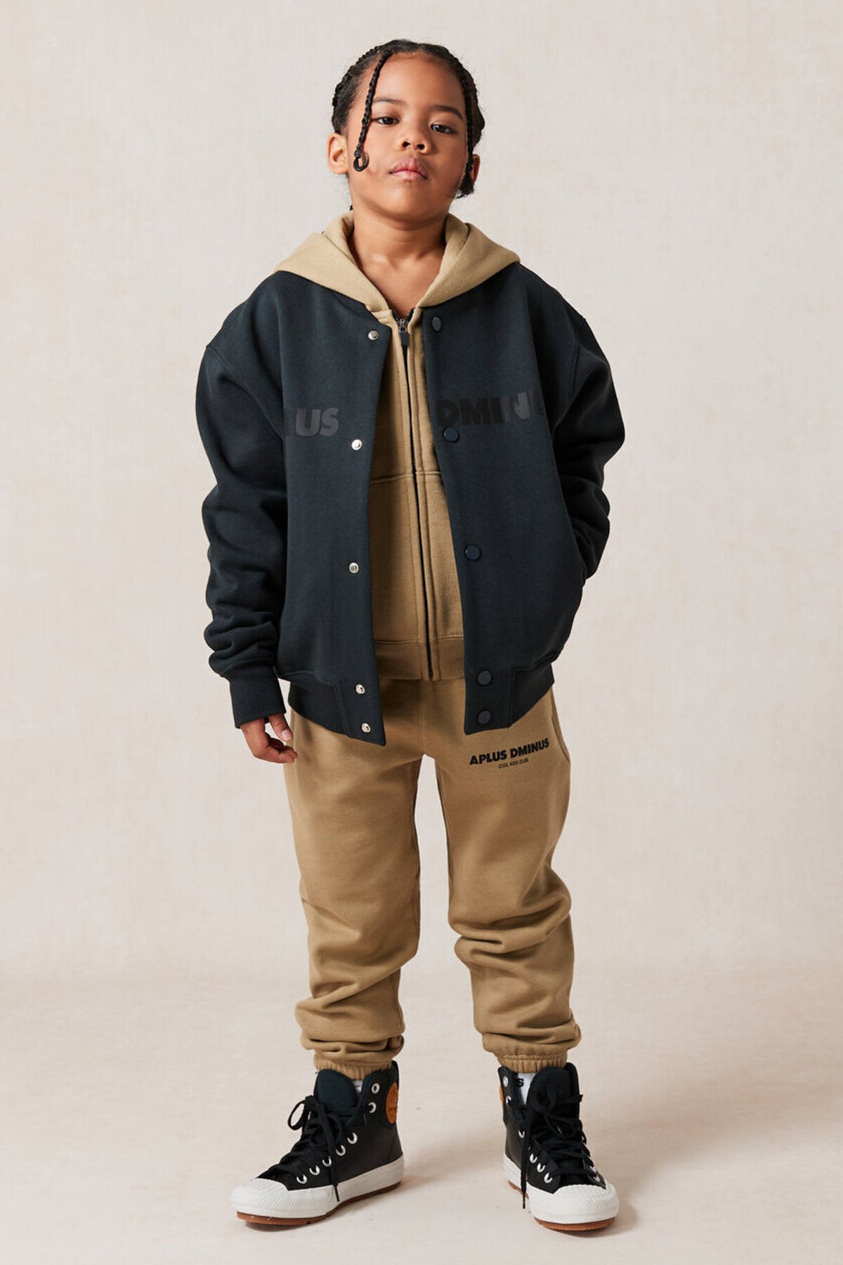 Kids APLUS DMINUS Split Logo Knit Baseball Jacket – Lightweight Fleece Varsity Bomber