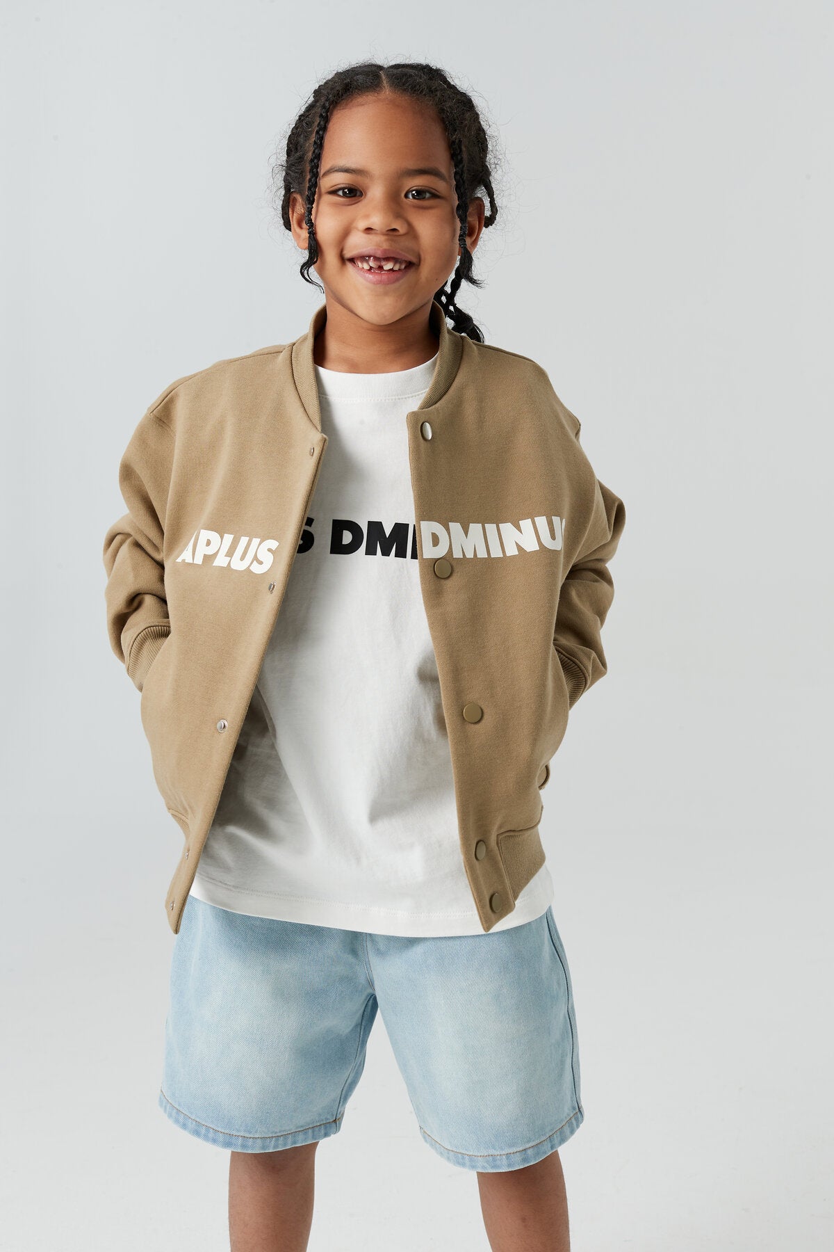 Kids APLUS DMINUS Split Logo Knit Baseball Jacket – Lightweight Fleece Varsity Bomber