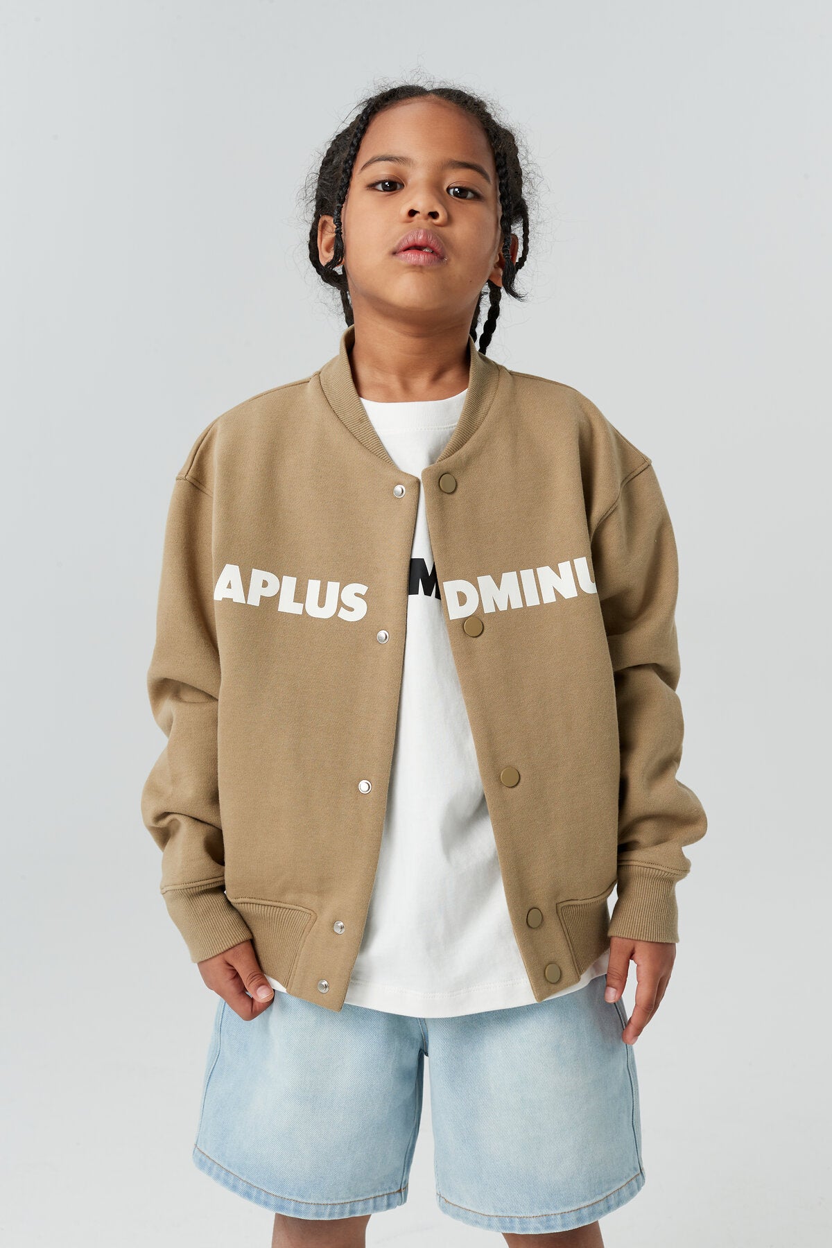 Kids APLUS DMINUS Split Logo Knit Baseball Jacket – Lightweight Fleece Varsity Bomber