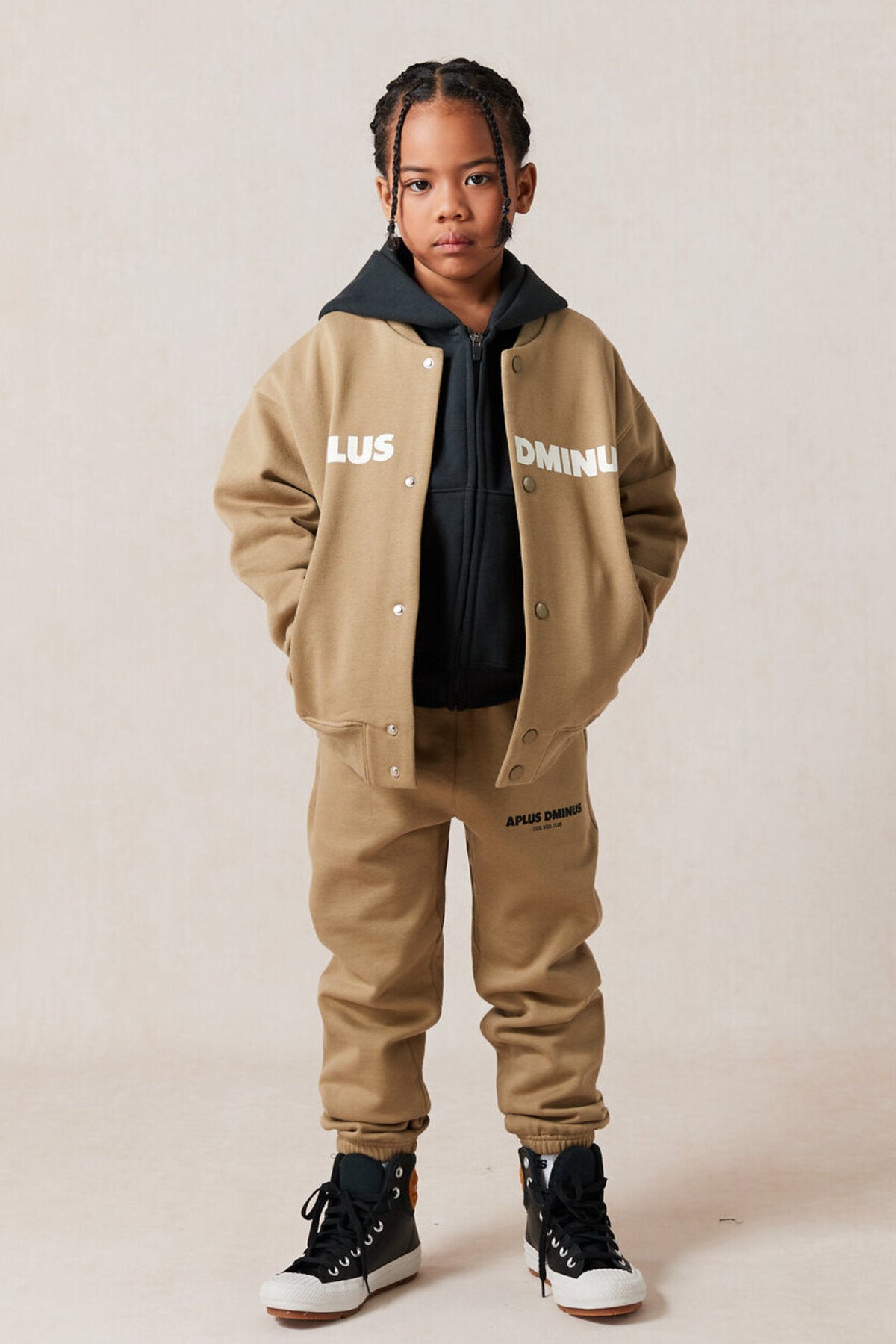 Kids APLUS DMINUS Split Logo Knit Baseball Jacket – Lightweight Fleece Varsity Bomber